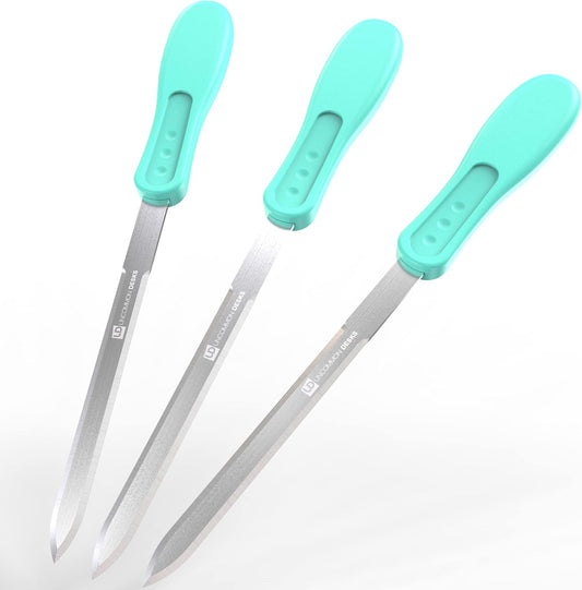 Uncommon Desks Office Letter Opener - Stainless Steel Knife-Edge Blade, Ergonomic Grip Handle (Mint Green, 3 Pieces)
