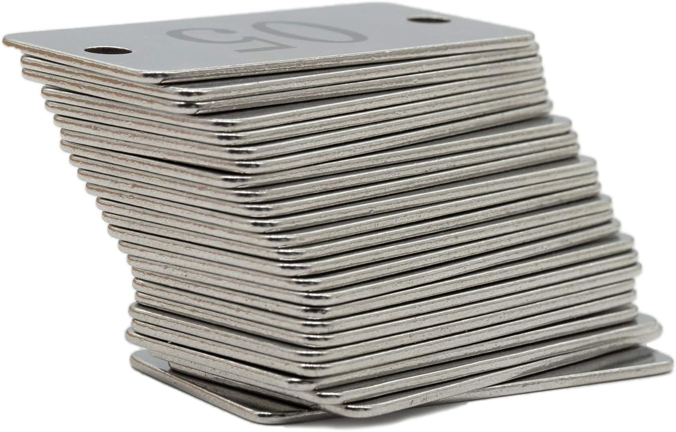 StayMax Stainless Steel Rectangle Numbered Tags with Two Holes (51-100)