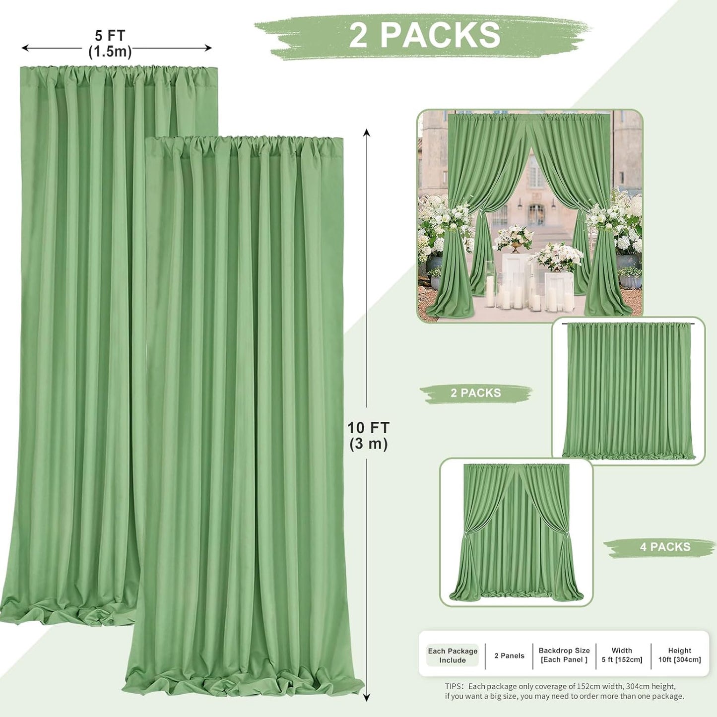 Sage Green Backdrop Curtains 10FTx10FT: Polyester Photographt Background Drapes Fabric - Birthday Party Outdoor Satge Decorations
