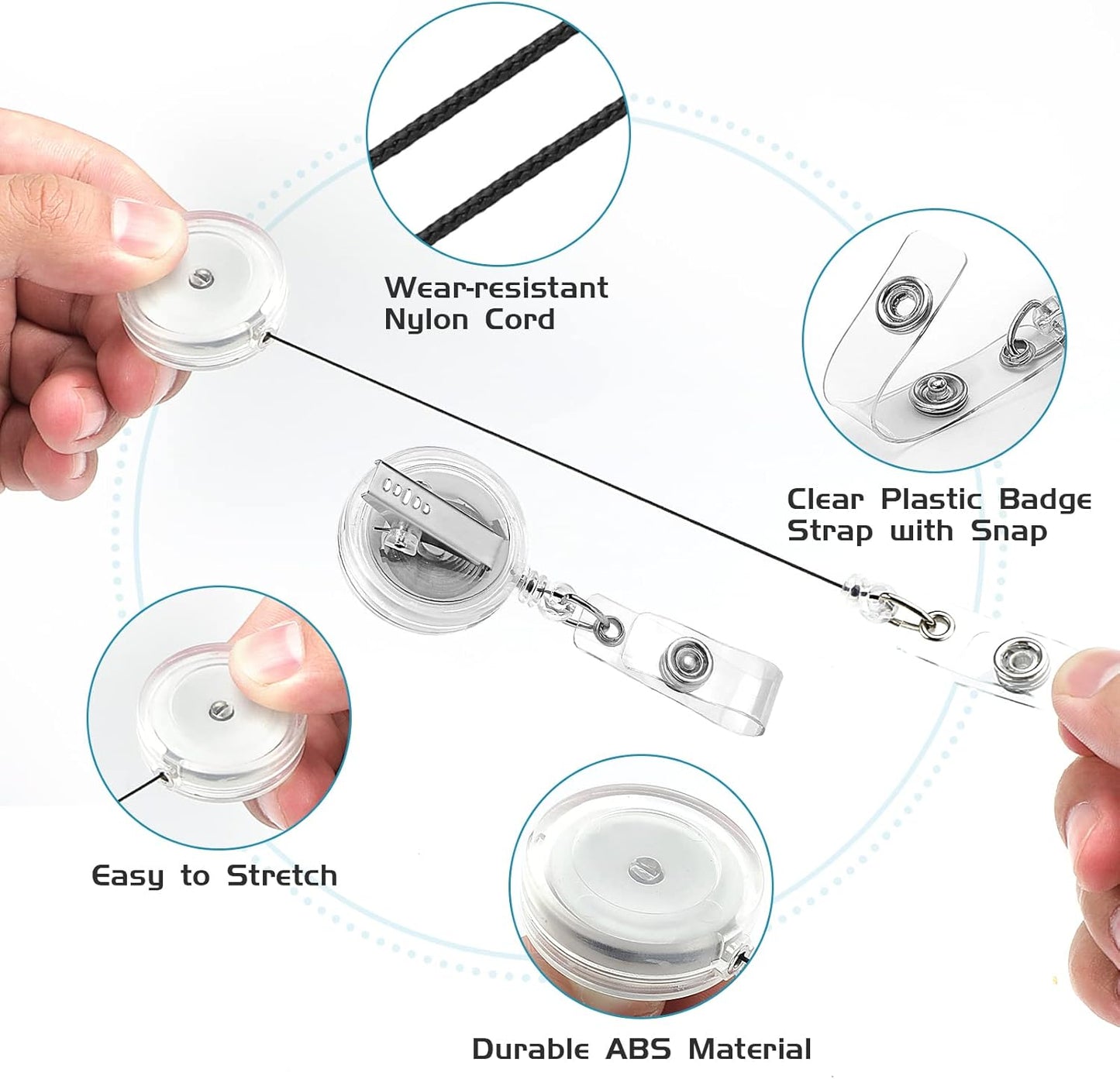 30 Pack Badge Reels Retractable with Swivel Alligator Clip Retractable Badge Holder Reel Clips for Teachers, Students, Office Workers (Translucent Clear)