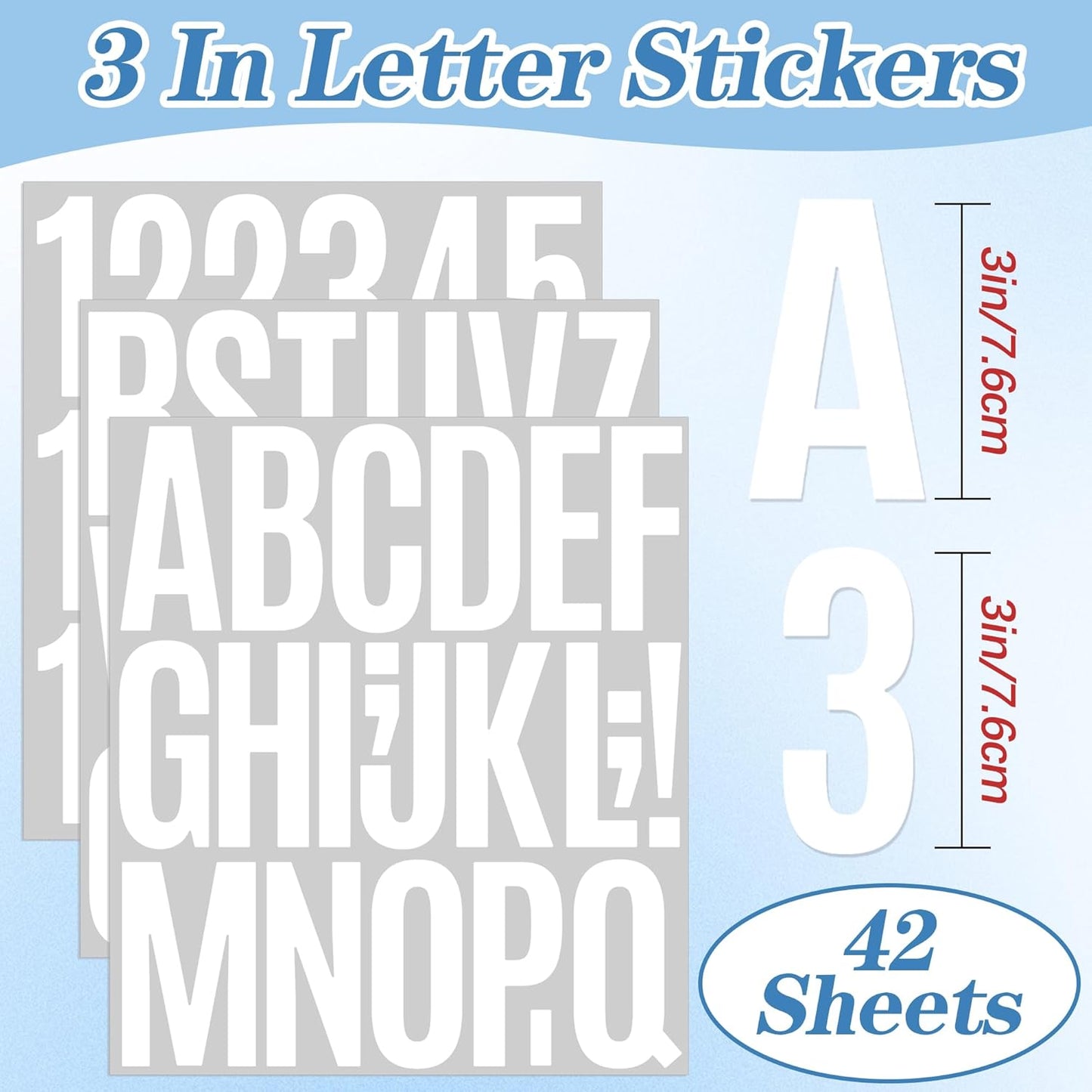 910 PCS 42 Sheets Letter Stickers Large Mailbox Numbers and Letters Self Adhesive Vinyl Waterproof Custom Alphabet Number Stickers for Mailbox Address, DIY Crafts, Door, Windows Decor (3 Inch,White)