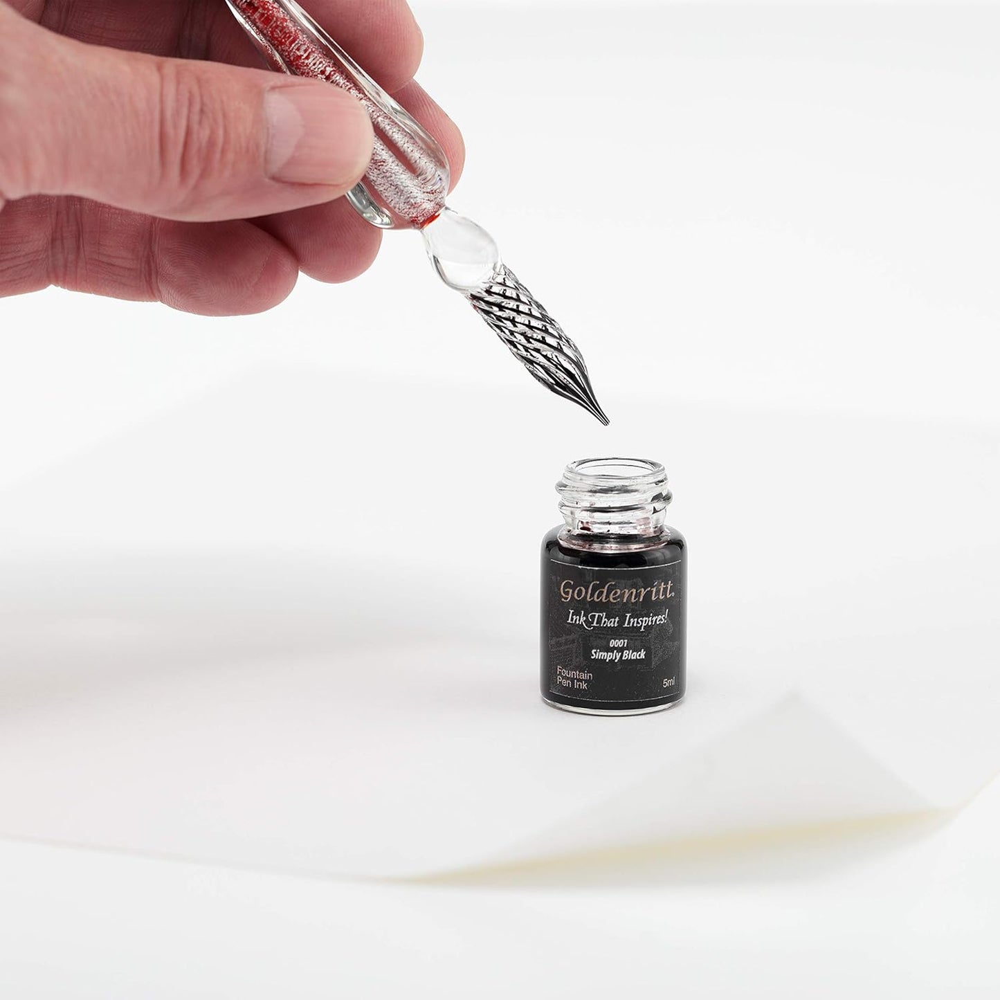 Hand-blown Crystal Glass Dip Pen for Writing, Drawing, Signatures, Hand Lettering and Art, Includes Pen Rest and Black Ink - Gift Box Set - Graphite