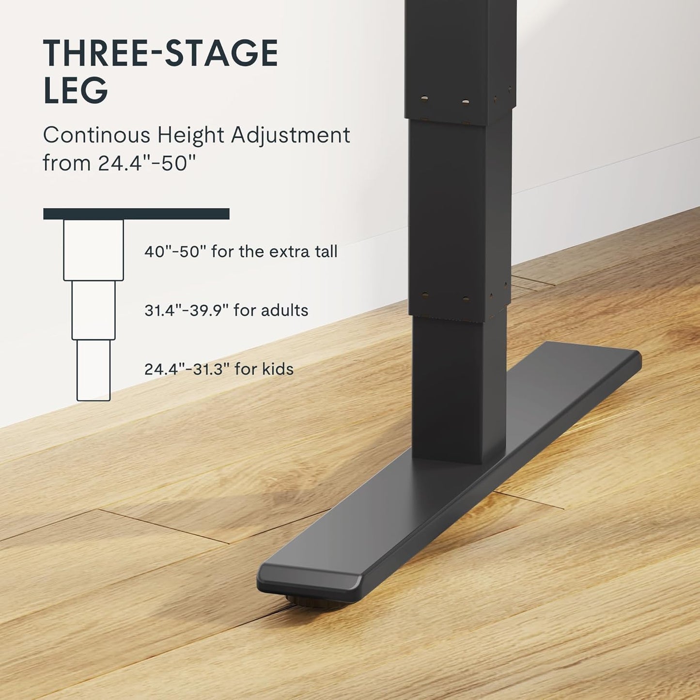 FLEXISPOT E6 MAX Rubber Wood Dual Motor 3 Stages Standing Desk 63x24 Inch Whole-Piece Board Electric Height Adjustable Stand Up Desk 150KG Load Capacity(Black Frame + Rubber Wood Desktop)