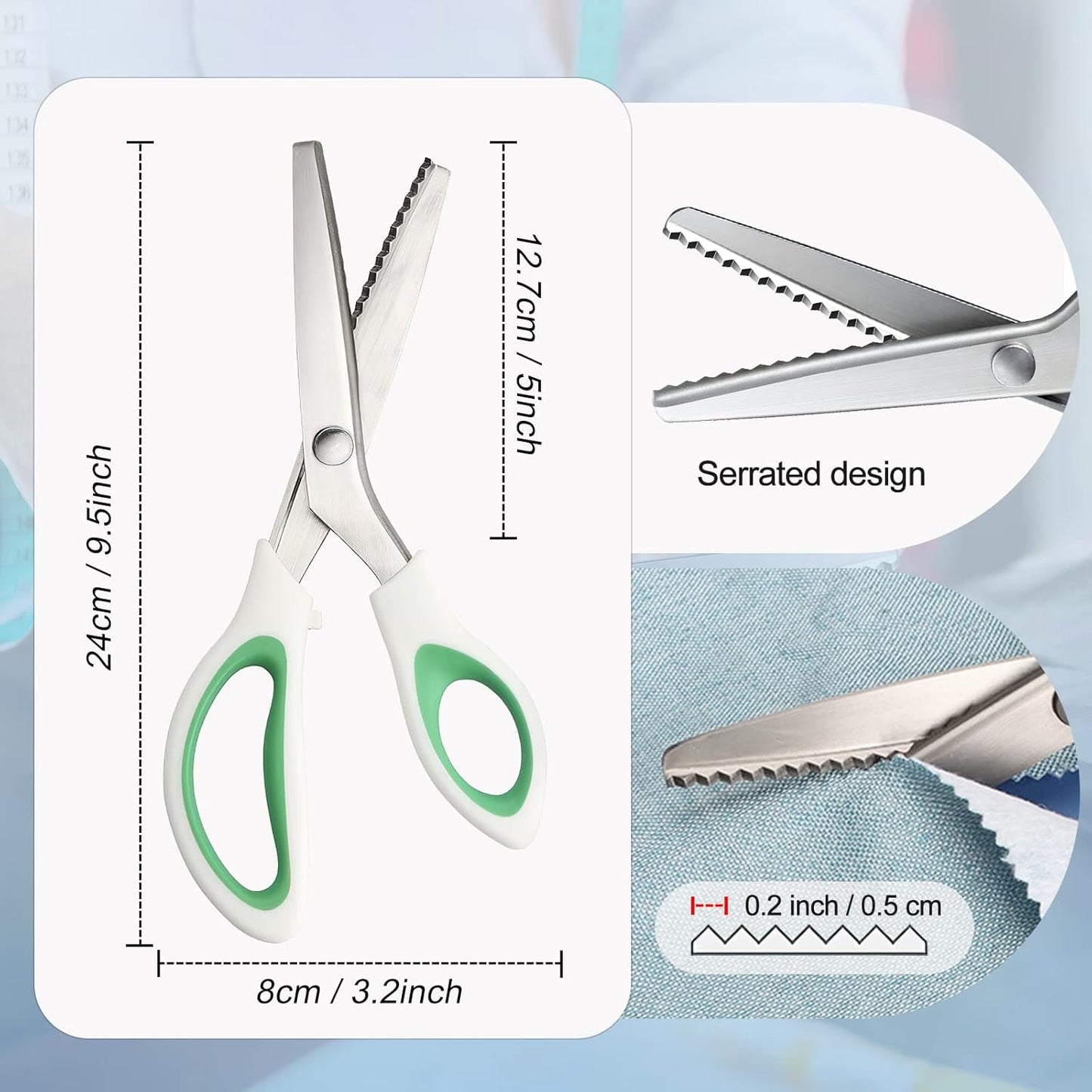 Pinking Shears for Fabric Cutting, Zig Zag Scissors, Scrapbook Scissors Decorative Edge for Adults, Great for Many Kinds of Sewing Fabrics Leather and Craft Paper, Professional Handheld Dressmaking