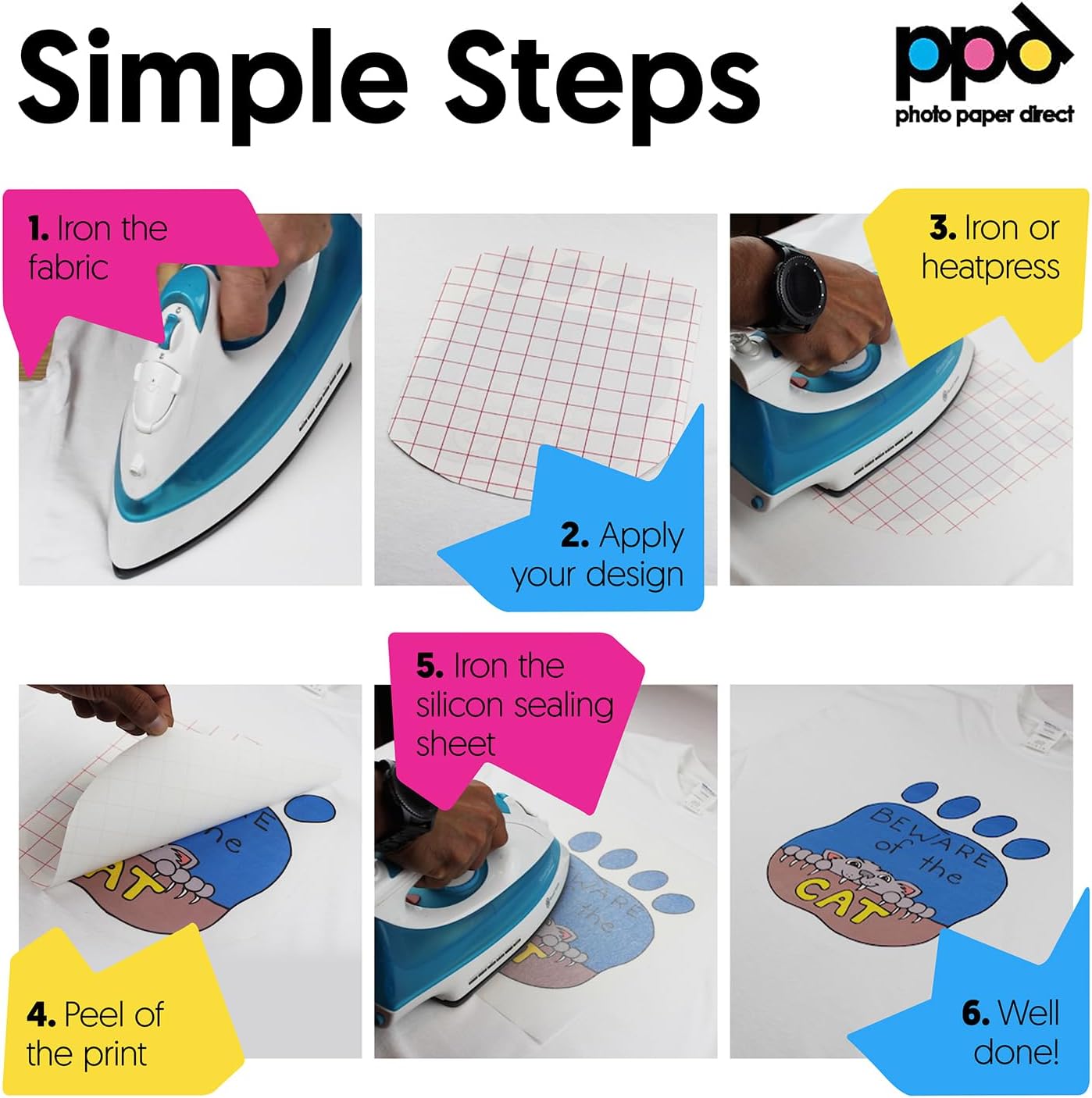 PPD 50 Sheets 8.5x11” - Inkjet Iron-on Heat Transfer Paper for White & Light Fabric and T-Shirts - Premium - PPD-1-50
