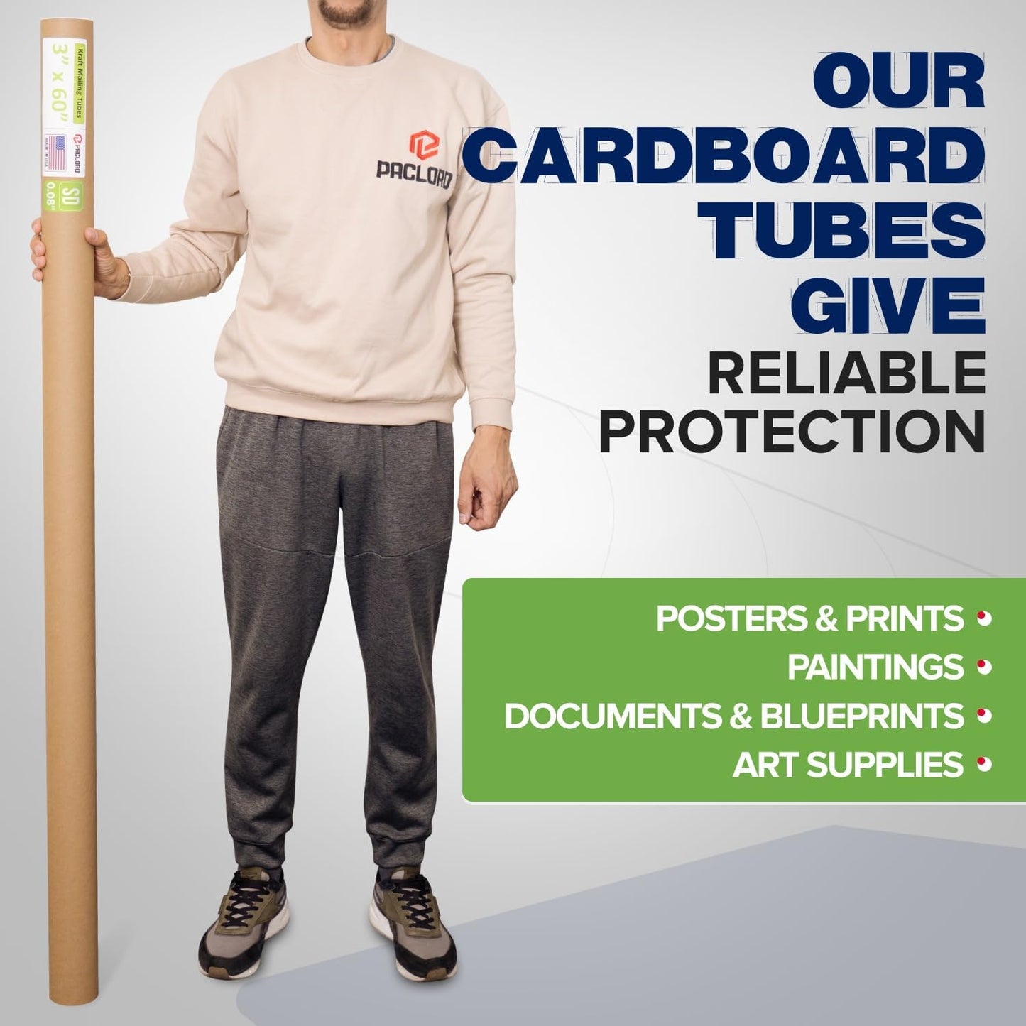 3" x 60" Reinforced Kraft Paper Mailing Tube, Pack of 6 Tubes with 12 Caps – Secure USPS Approved Poster Tube – Cardboard Tube for Shipping and Storing Posters, Prints, Artwork, or Documents