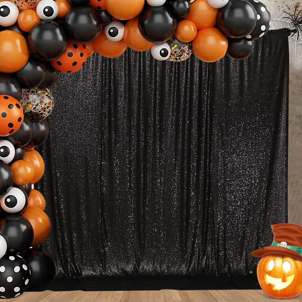 Eternal Beauty Black Sequin Backdrop, 5x7 Ft Halloween Glitter Background Curtains for Shimmer Photography Party Wedding Birthday Back Drop Decor