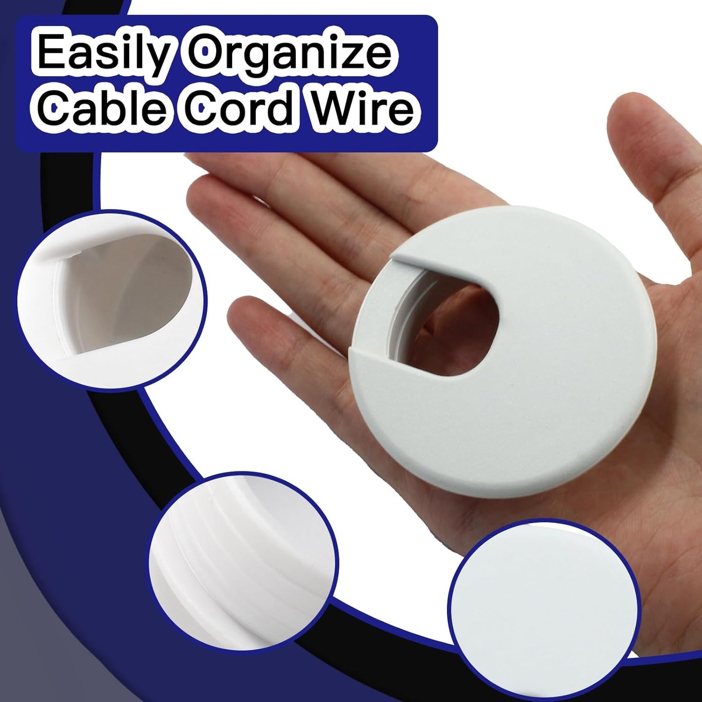 2pcs 2 Inch Desk Grommet, Plastic Hole Cover, White Cable Cover, Grommet for Wire Cord Organizing