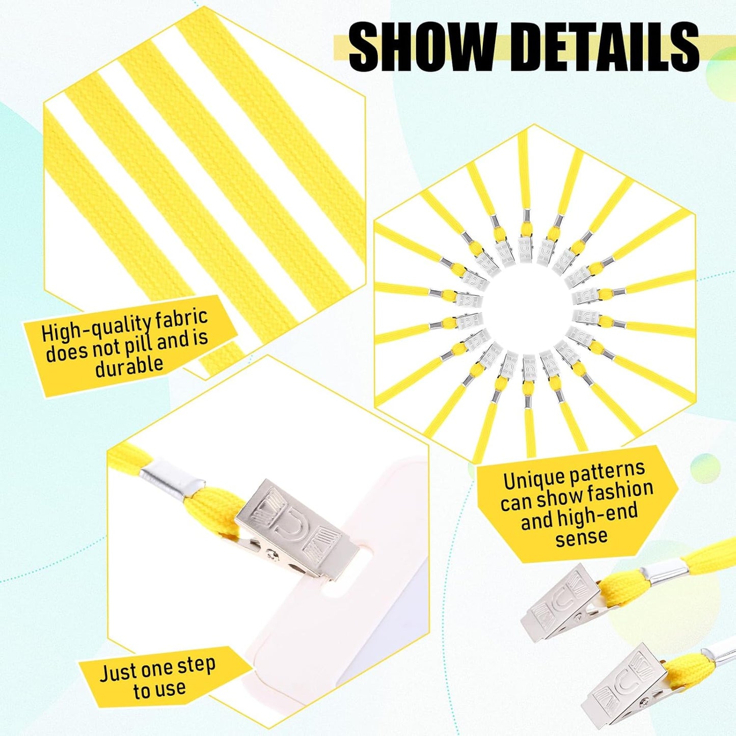 Patelai 100 Pack Double Clip Lanyards Bulk Face Mask Lanyard Twist Free 2 Hook Design Adjustable Badge Neck Strap for Conference Office Class Essential Back to School Gifts ID Card Keychain (Yellow)