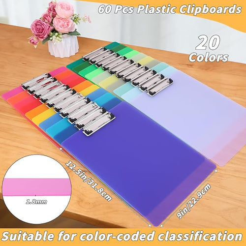 60 Pcs Plastic Clipboards Bulk 20 Assorted Colors 12.5 x 9 in Clear Colored - Image 2