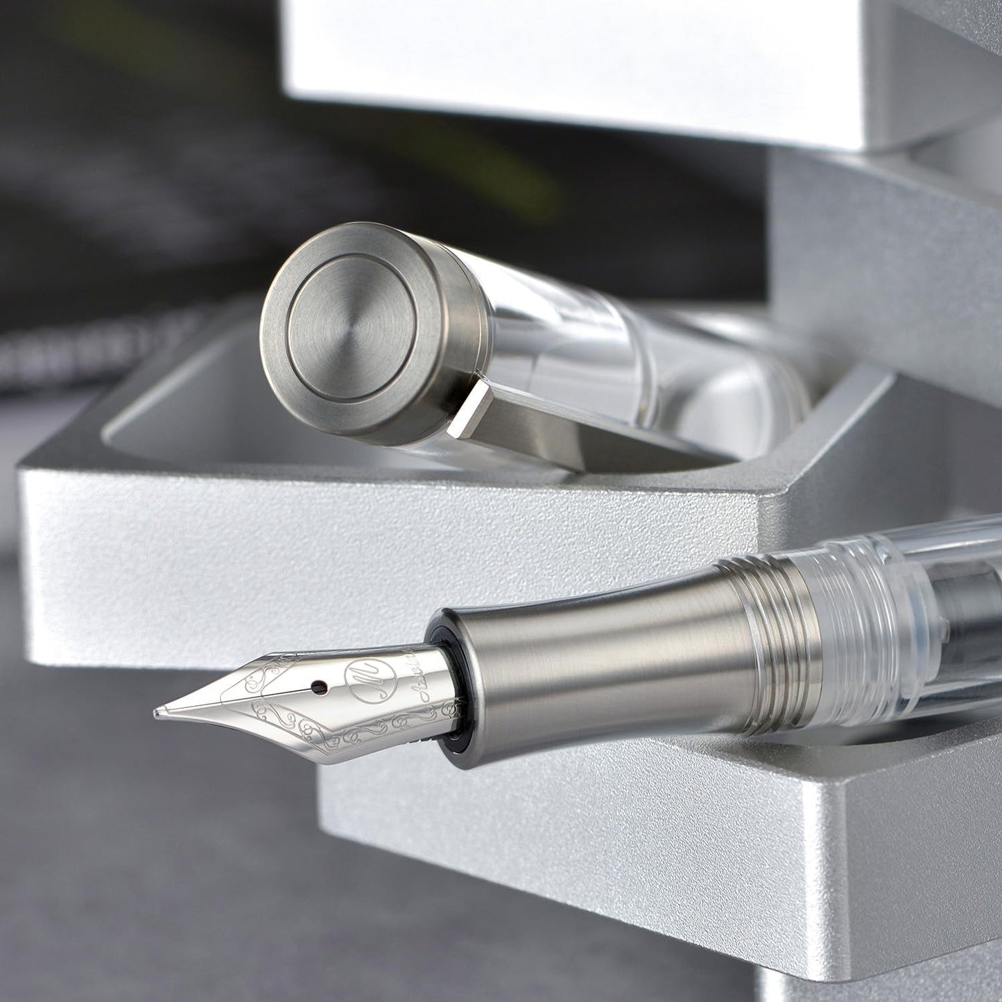 Asvine V200 Titanium Fountain Pen Vacuum Filling, Iridium Extra Fine Nib Clear Transparent Acrylic Smooth Writing Pen Case Set