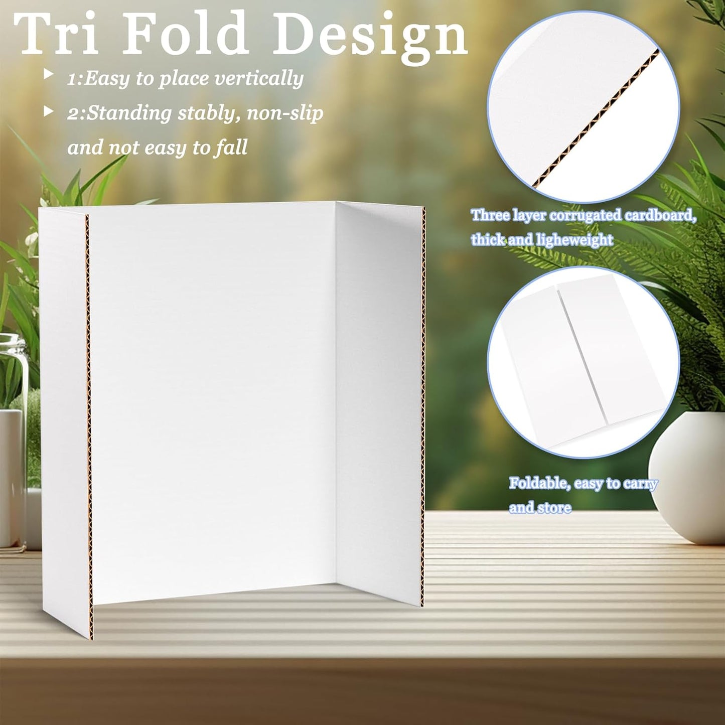 12 Pack Medium Trifold Poster Board, 26" x 16" White Corrugated Cardboard Tri Fold Poster Boards for Presentation, School Projects, Science Fair, Photo Display Exhibitions Event