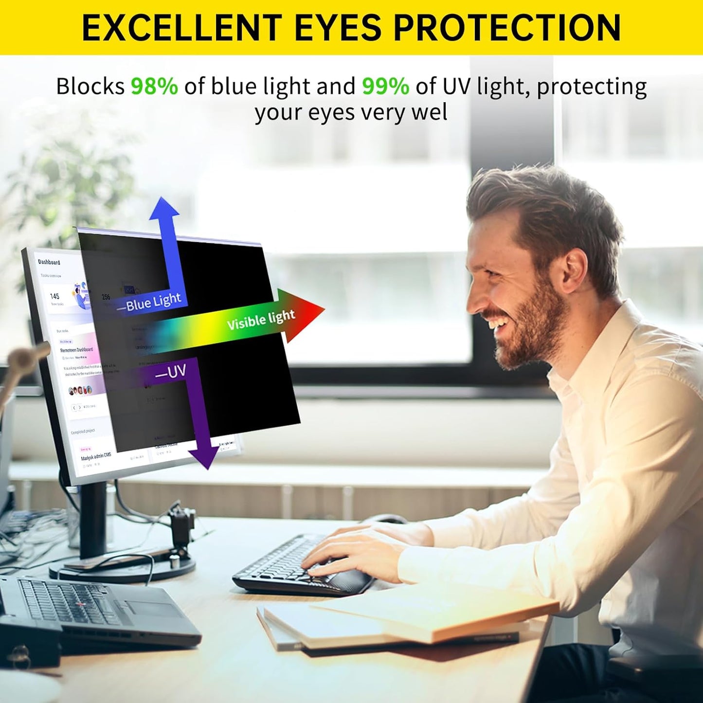 32 Inch Privacy Screen for 16:9 Computer Monitor, Anti-Blue Light Monitor Privacy Screen Filter, Anti-UV Computer Shield, Hanging Type