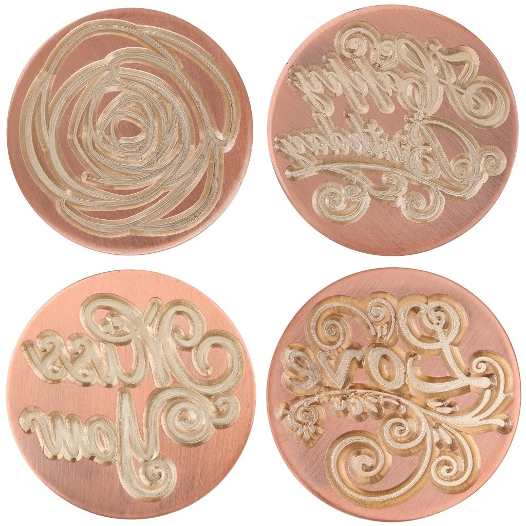 rockcloud Wax Seal Stamp Set, 4 Pieces Sealing Wax Stamps Copper Seals with 1 Green Aventurine Seal Handle for Cards Envelopes Invitation Decoration, Love Expressiont with Rose