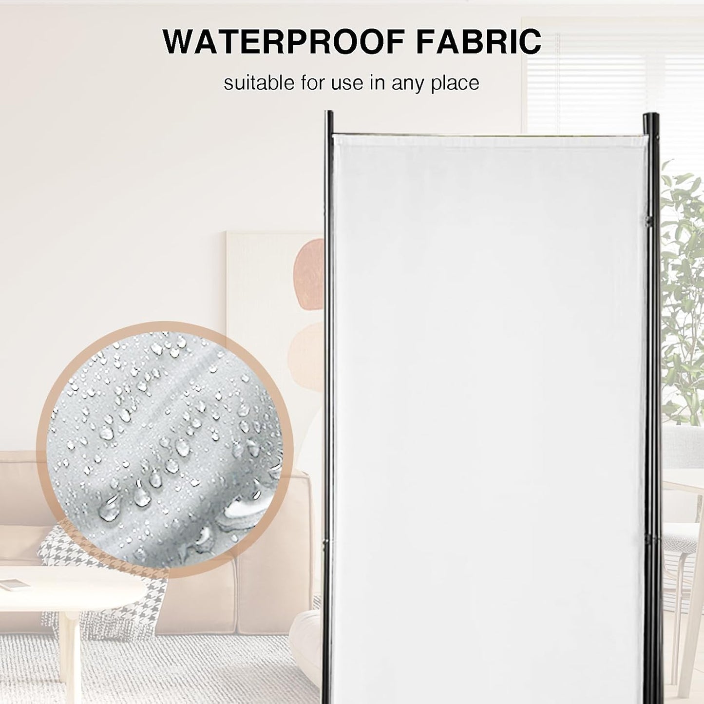 Room Divider 3-Panel Privacy Screen, Portable Screen Steel Frame with Hook&Loop for Home, Office, Classroom, Studio, Meeting (White