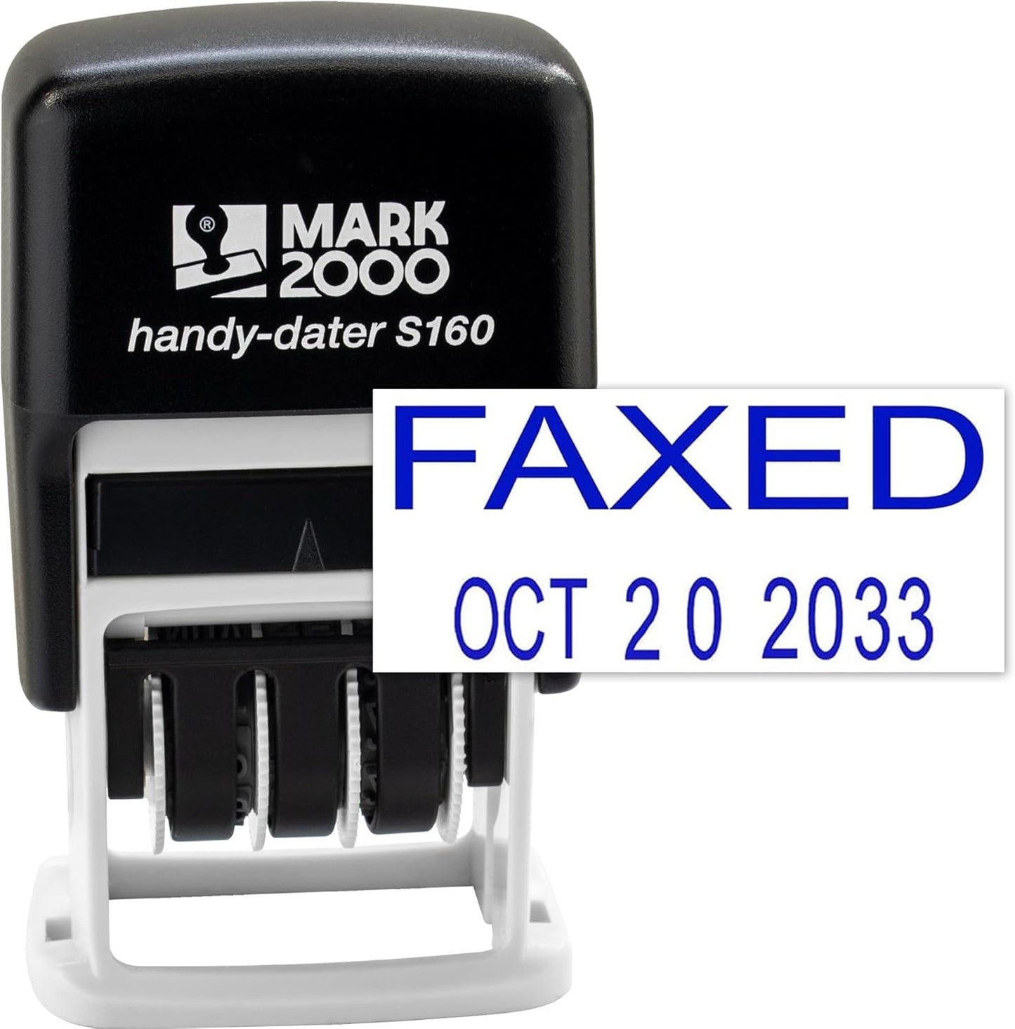 Mark 2000 Self-Inking Rubber Date Office Stamp with Faxed Phrase & Date - Blue Ink (Handy-Dater S160), 12-Year Band