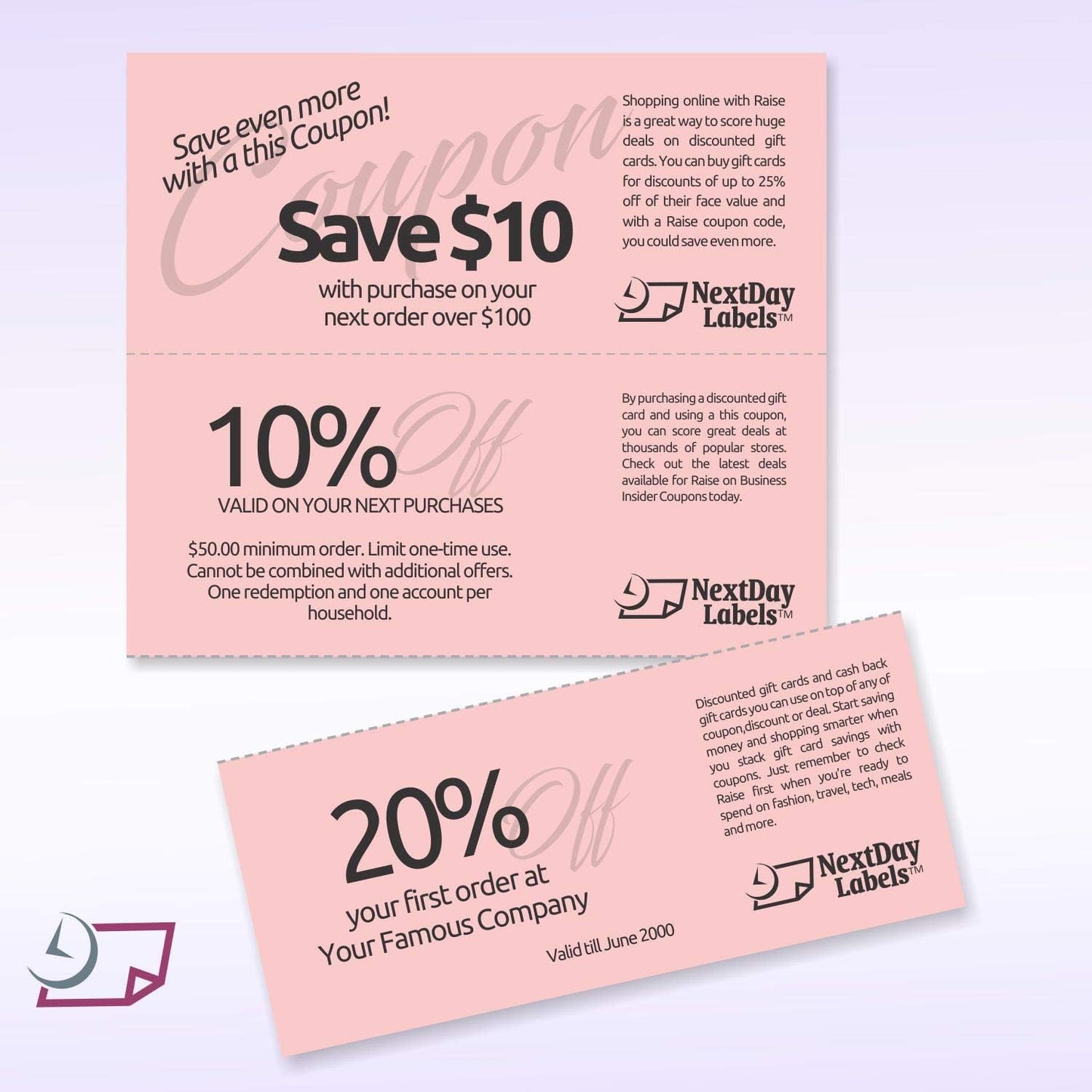 NextDayLabels - Pack of 500 Sheets, 8-1/2 x 11" Letter Size Perforated Paper (Pink, Perf @ 3-2/3" and 7-1/3")