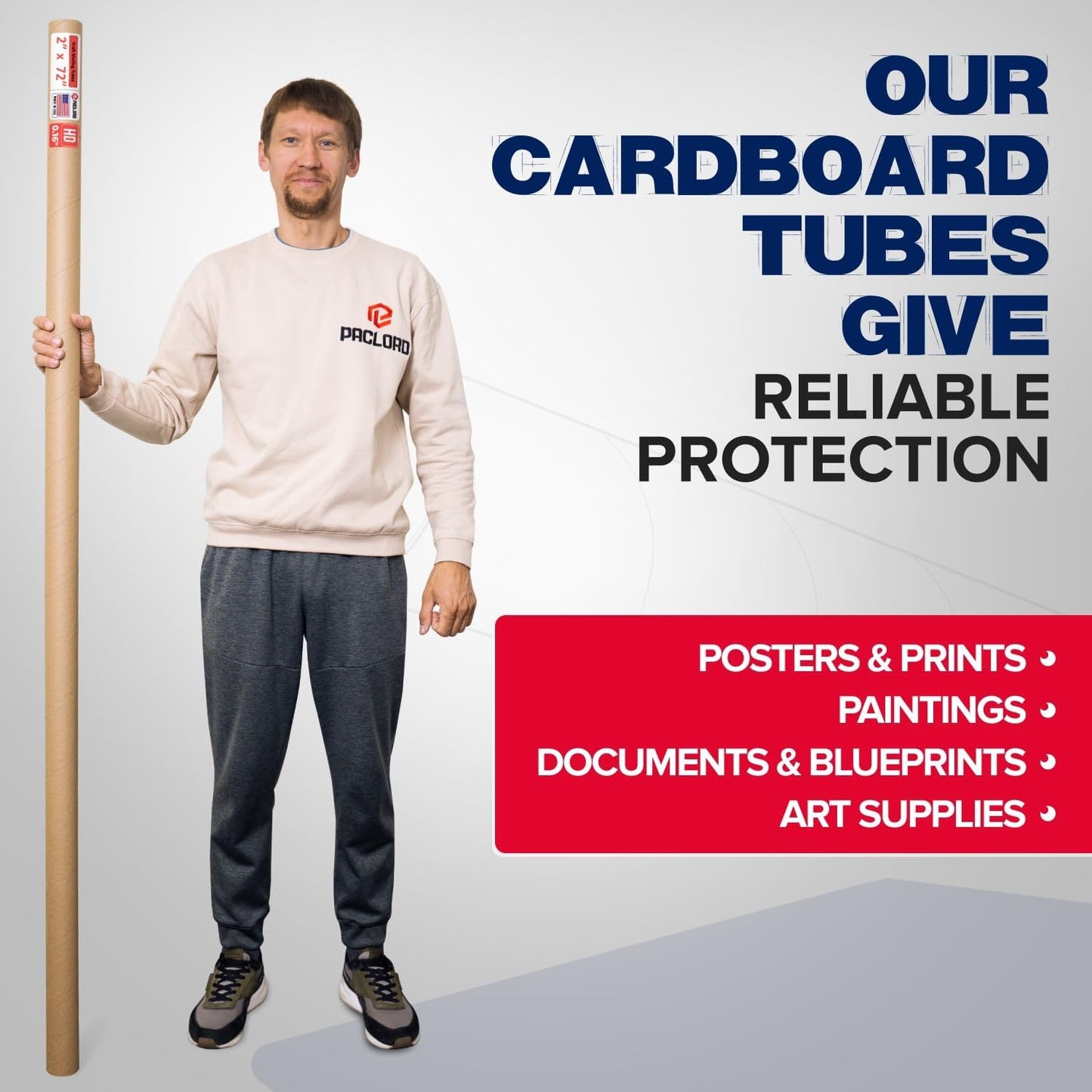 2" x 72" Heavy-Duty Reinforced Cardboard Mailing Tube, Pack of 1 Tube with 2 Caps – Secure USPS Approved – Great for Shipping and Storing of Prints, Artwork, Posters or Documents