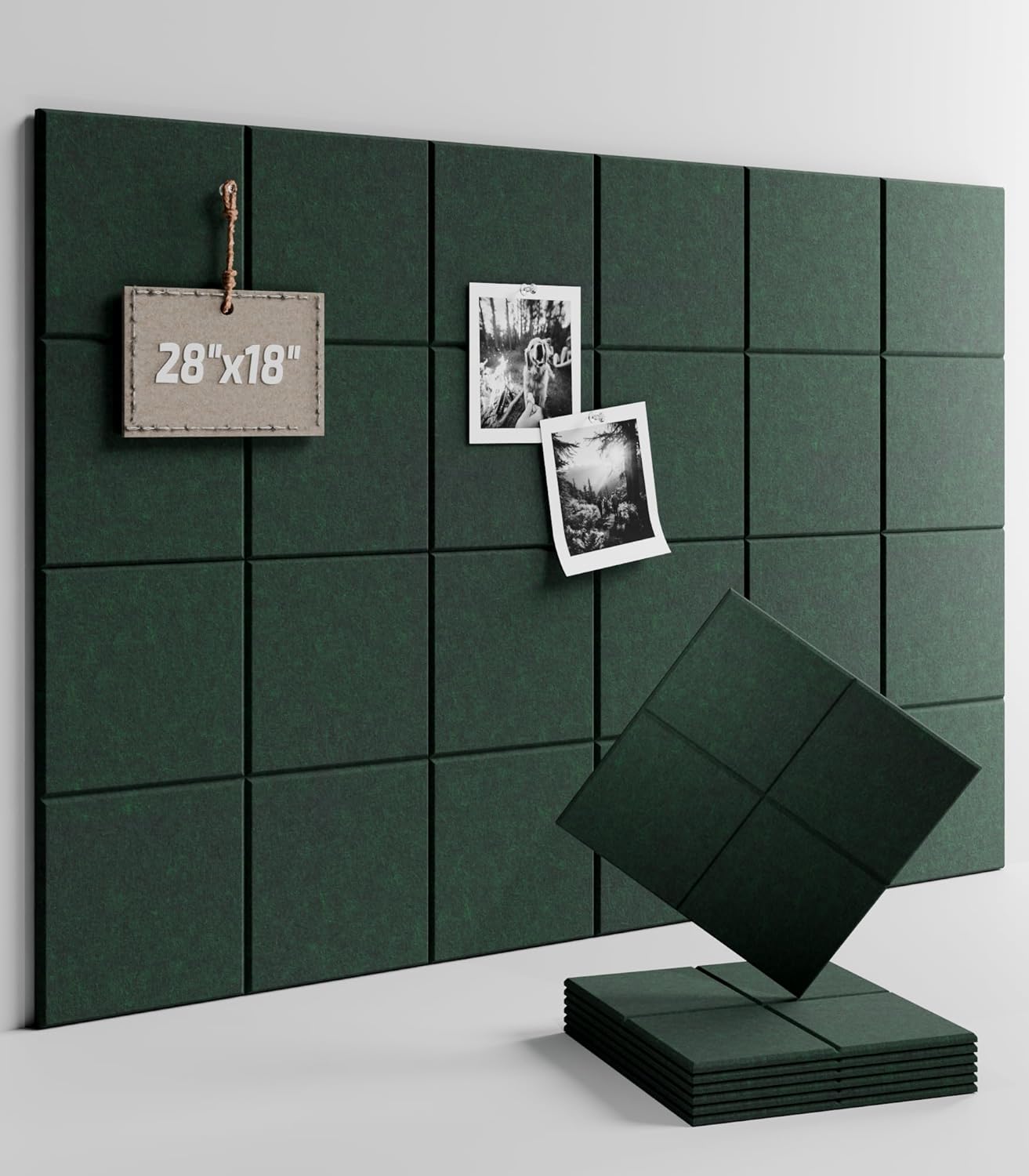 Felt Bulletin Board Tiles -28"x18" Cork Board Alternative for Office Decor, Push Pin Board Wall Organizer 6-Pack -Aurora Green