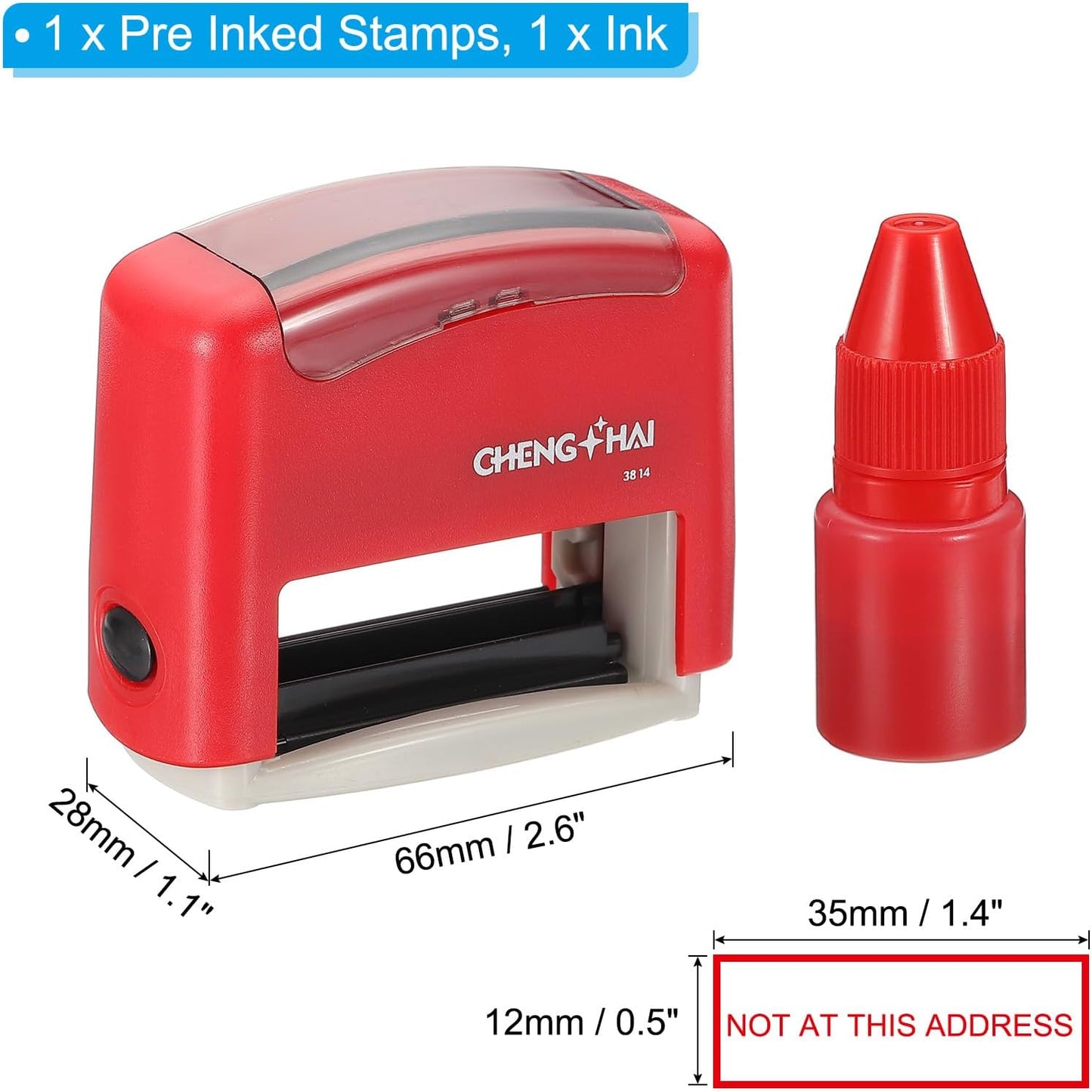 YOKIVE No at This Address Self Inking Rubber Stamp, Office Ink Business Stamp for Office Documents, Paperwork, Warehouse, Label (Red)