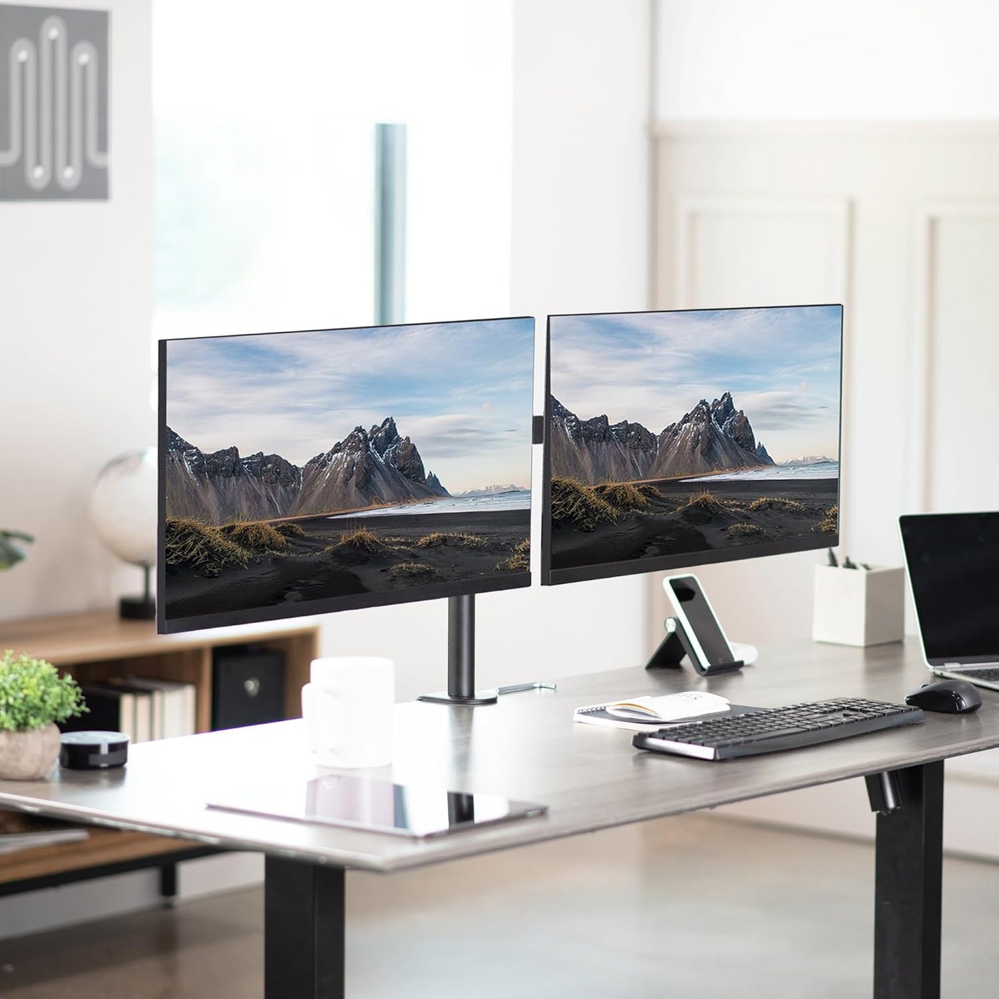 VIVO Dual Monitor Desk Mount, Heavy Duty Fully Adjustable Stand, Fits 2 LCD LED Screens up to 32 inches and 22 lbs Each, Black, STAND-V032