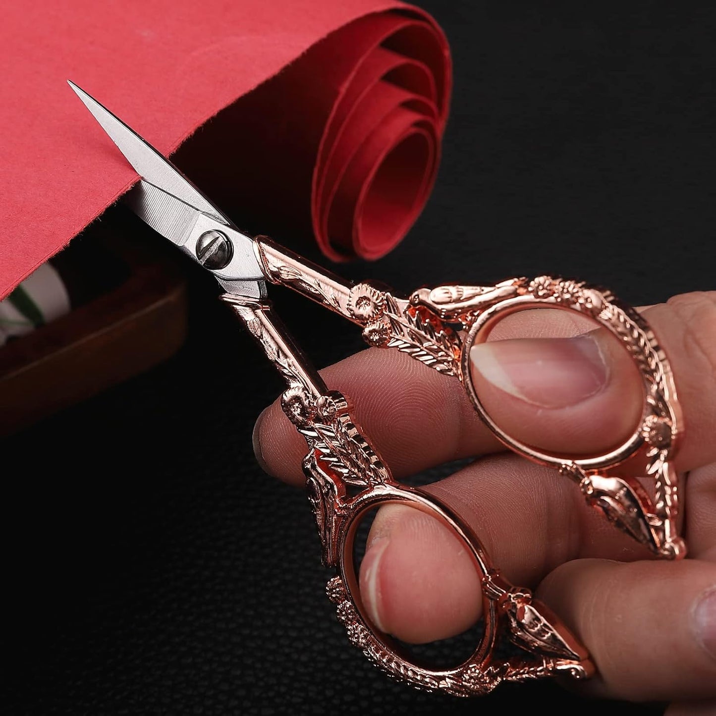 Sewing Embroidery Scissors – Small Vintage Sharp Pointed Tip Shears for Craft, Artwork, Handicraft DIY Tool, 4.6in Rose Gold Bird Style