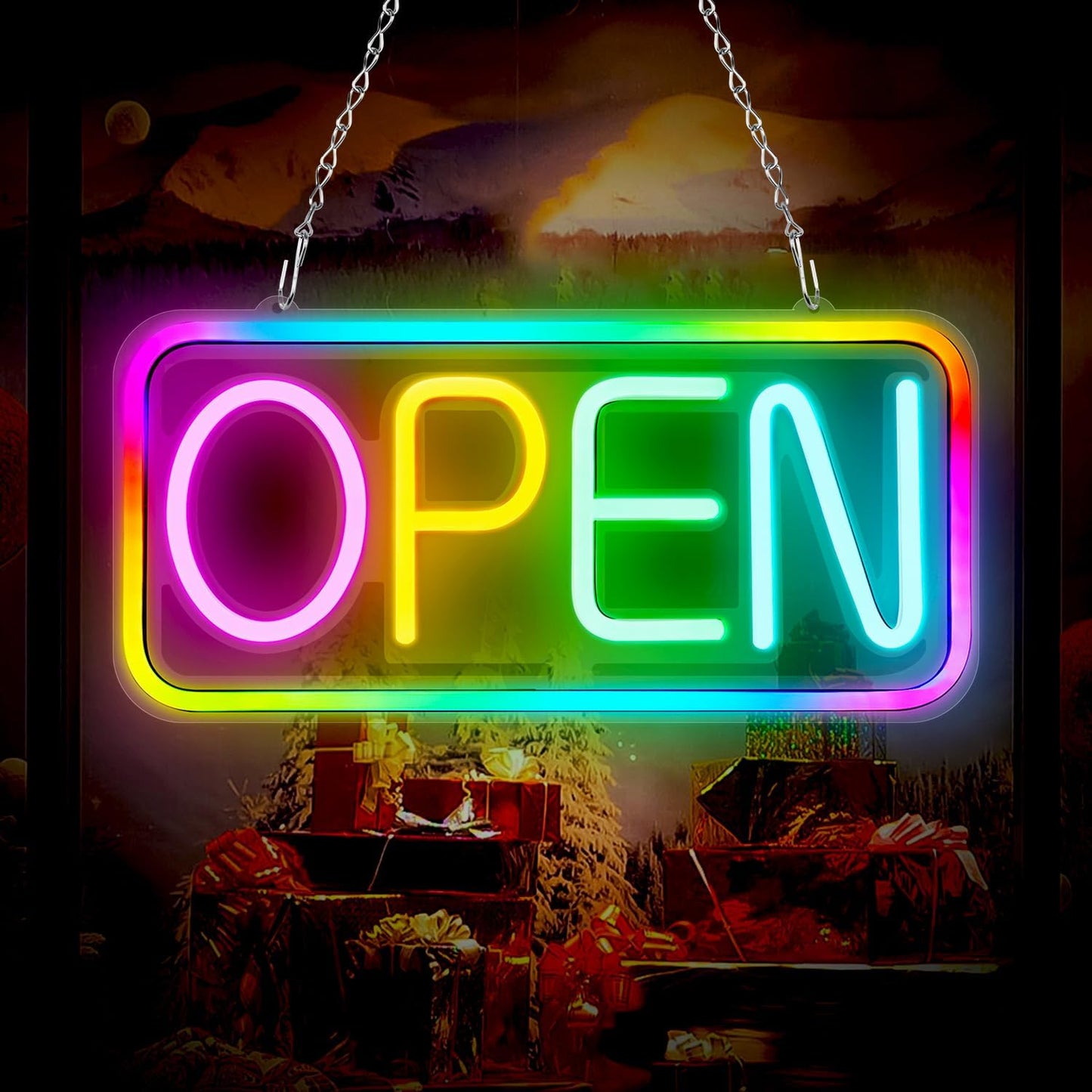 Open Sign LED for Business, 16×8 inch Bright Neon Open Sign, Color Changing & Scrolling and Flashing Modes, Powered by USB with ON/OFF Switch for Bar Restaurant Storefront Window Decor