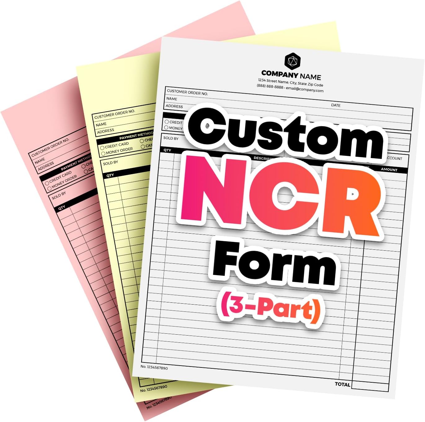 Custom Print 8.5" x 11" Carbonless NCR Forms for Printing Business and Company Invoices, Receipts, Work Orders, Sales Orders, Purchase Orders, Estimates and Quotes - Loose Sheets (3-Part, 500)