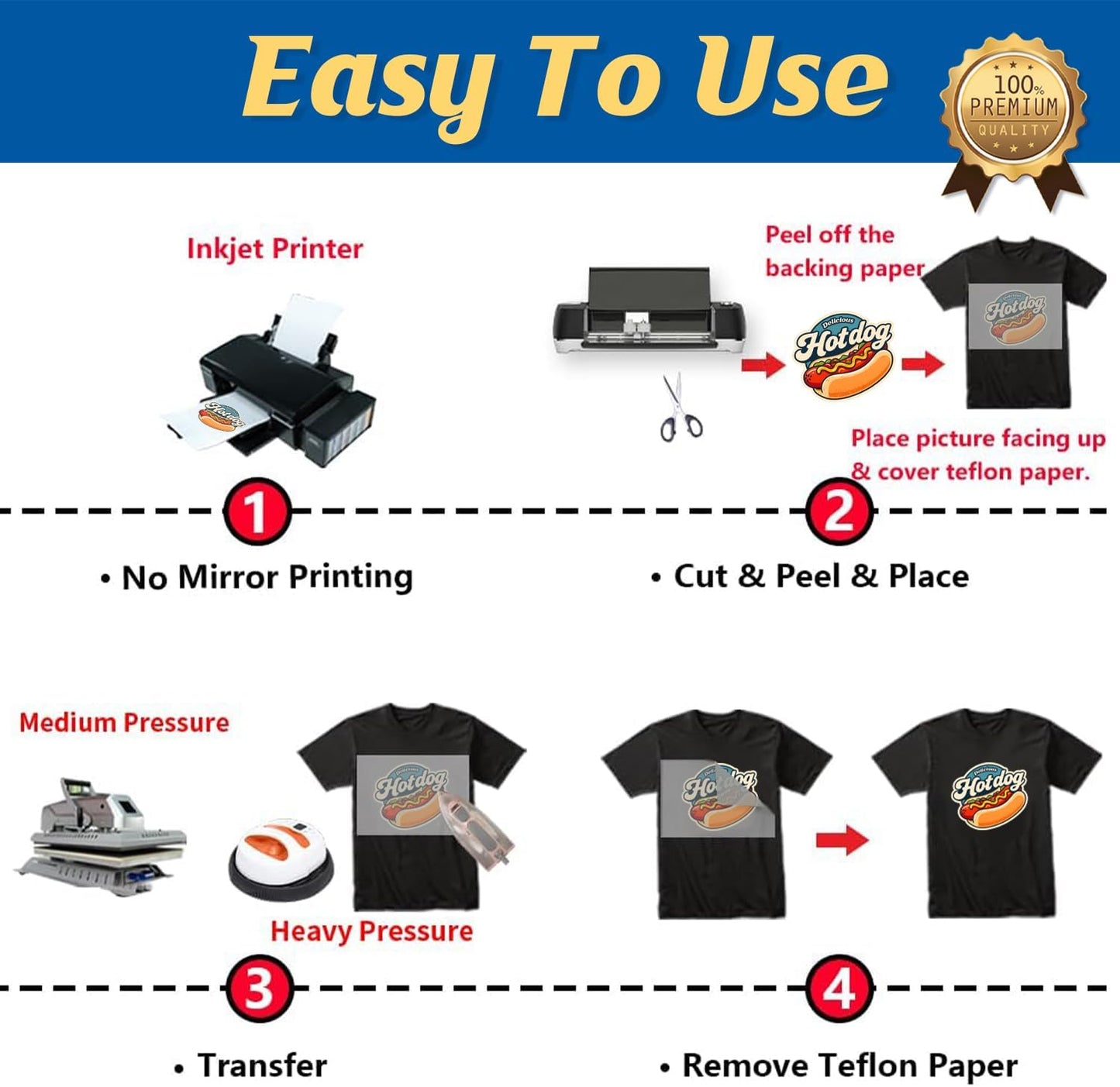 TransOurDream Printable Heat Transfer Paper for Dark and Light T Shirts (50+50 Sheets, 8.5x11, Mix Pack) Iron on HTV Vinyl Transfers Paper for Inkjet Printers (D1L2)