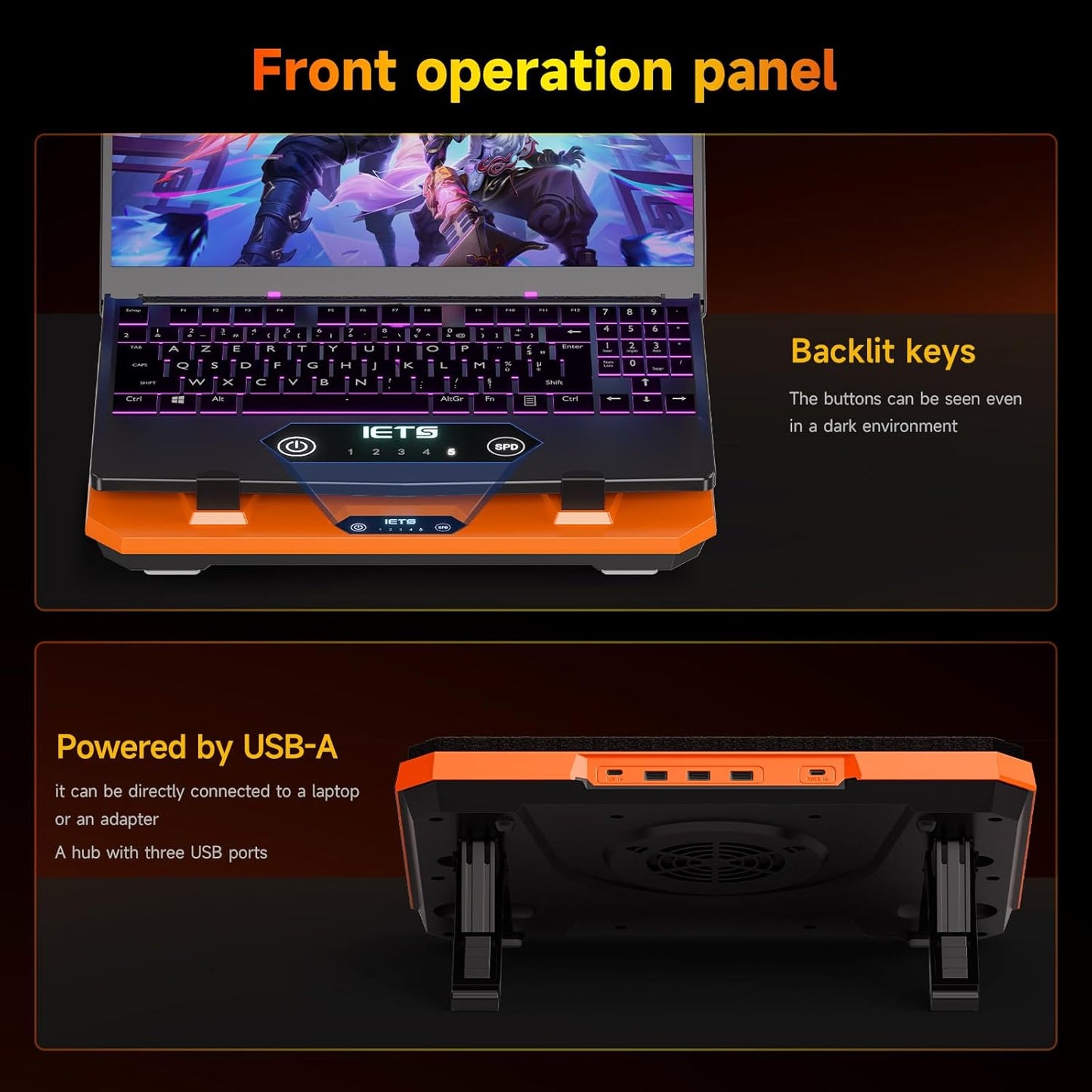 GT300 Upgraded Laptop Cooling Pad with Adjustable Stand, Turbo Boosted Cooler for Rapid Cooling 10-17inch Gaming Laptop, Flexible Sealing Ring，Featuring Air Filtration and USB Hub
