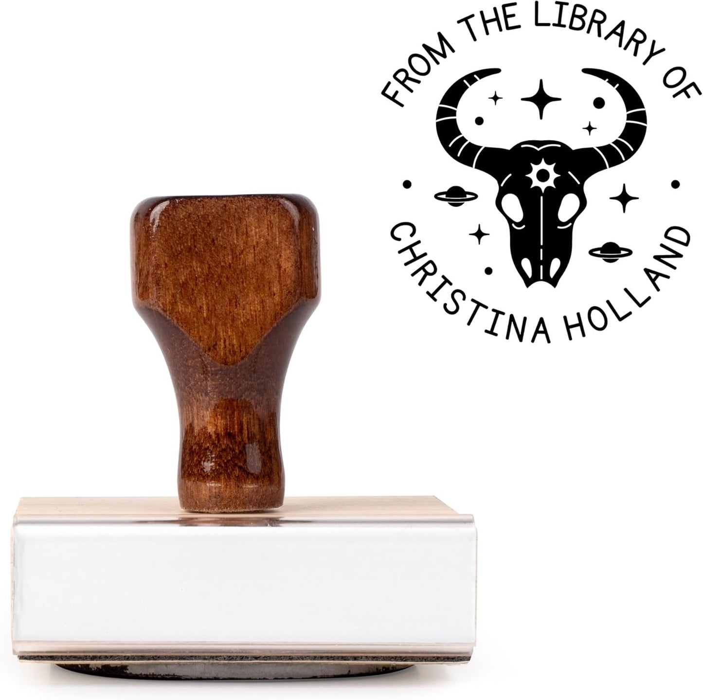 from The Library of Embossers & Stamps for Fantasy Book Readers | Custom Embosser | Custom Stamp | Ex Libris | Elevate Your Fantasy Collection of Stories and Novels (Design 4, Wood Hand Stamp)