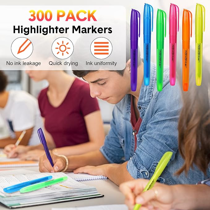 Thenshop 300 Pcs Highlighters Bulk 6 Assorted Colors No Bleed Chisel Tip - Image 5
