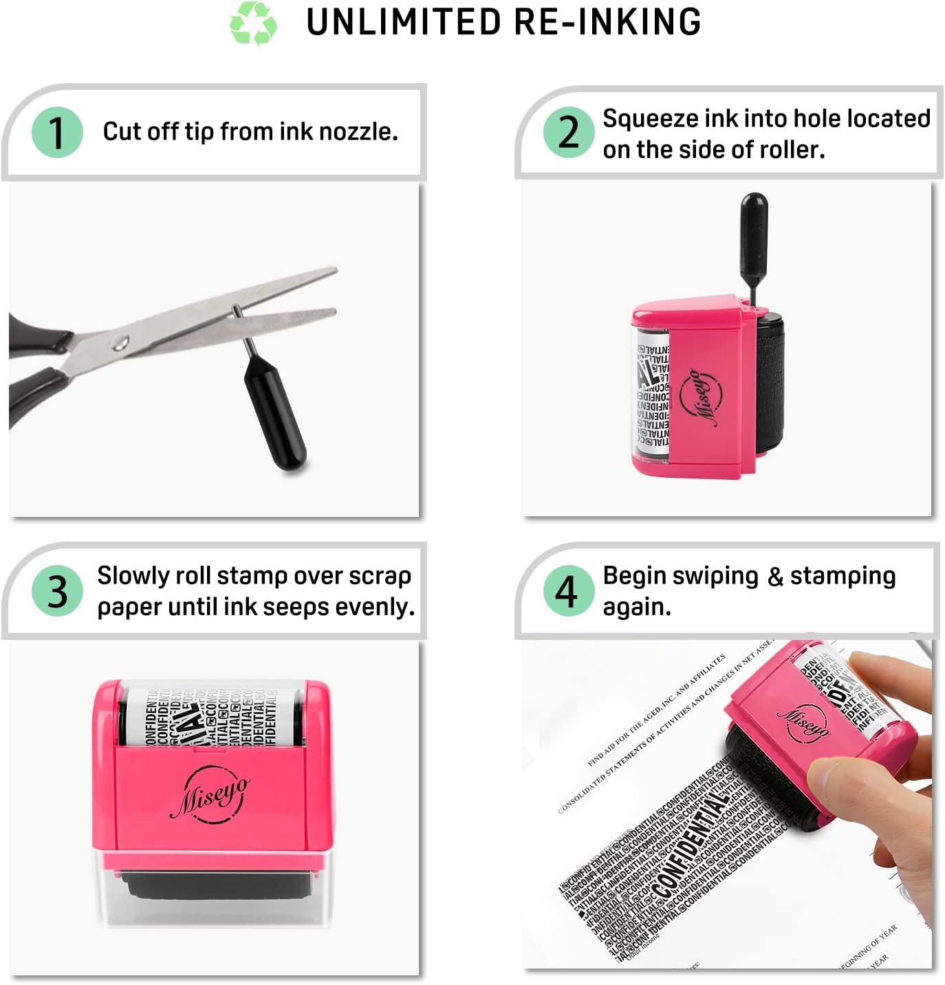 Miseyo Wide Roller Stamp Identity Theft Stamp 1.5 Inch Perfect for Privacy Protection - Peach