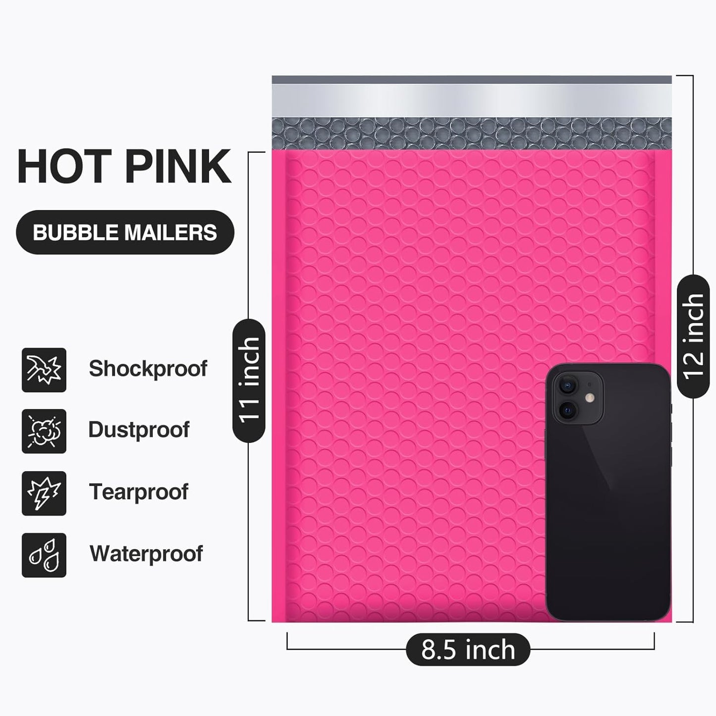 UCGOU Bubble Mailers 8.5x12 Inch Hot Pink 25 Pack Usable Size 8.5x11 Poly Padded Envelopes #2 Medium Mailing Opaque Packaging Postal Self Seal Waterproof Boutique Shipping Bags for Clothes Makeup