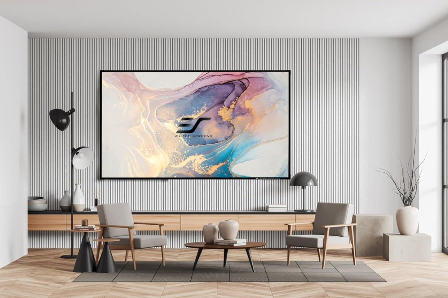 Elite Screens Aeon CineGrey 3D, 135" Fixed Frame CLR/ALR Projector Screen 16:9, Standard Throw Projection, Edge Free Ceiling & Ambient Light Rejecting, Wall-Mounted, for Movie Home Theater, AR135DHD3