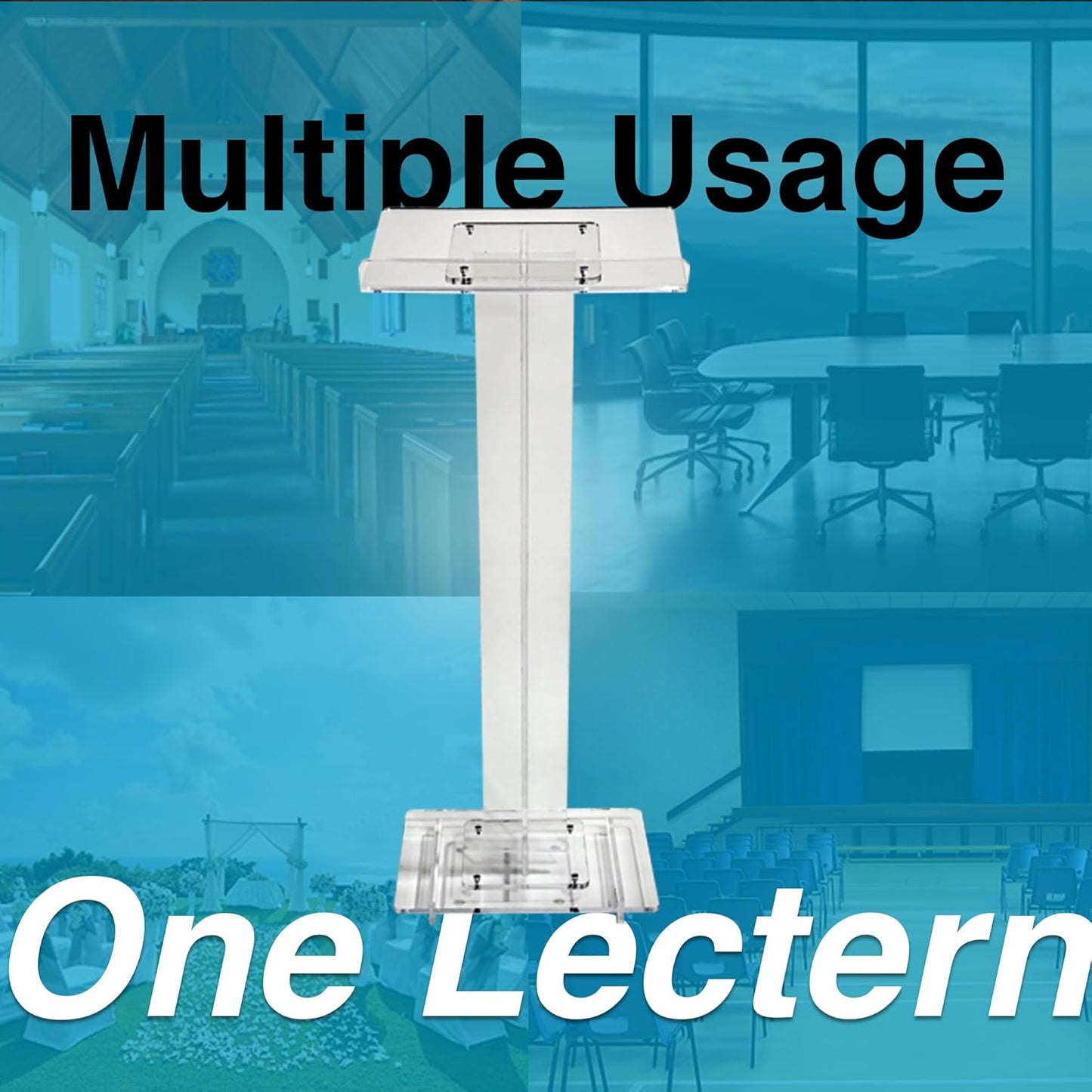 Kingdom Lightweight and Small Single Column Design Economy Clear Acrylic Lectern - Easy to Move and can Fit in a Small Room for a Meeting or Presentation with a Small Group