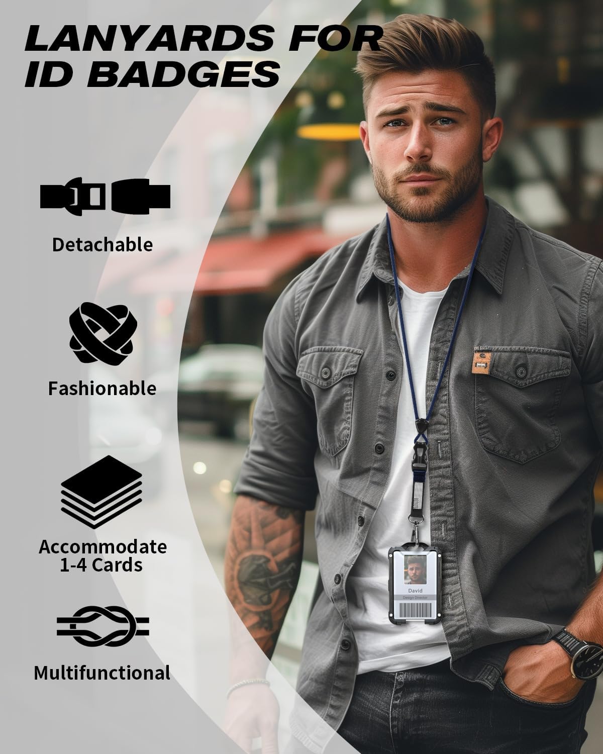 LIUGX Badge Holder with Heavy Duty Breakaway Lanyard, Carbon Fiber-Texture, Durable ID Card Holder (Holds 6 Cards) with Quick Release Detachable Buckle, Metal Clip, American Flag