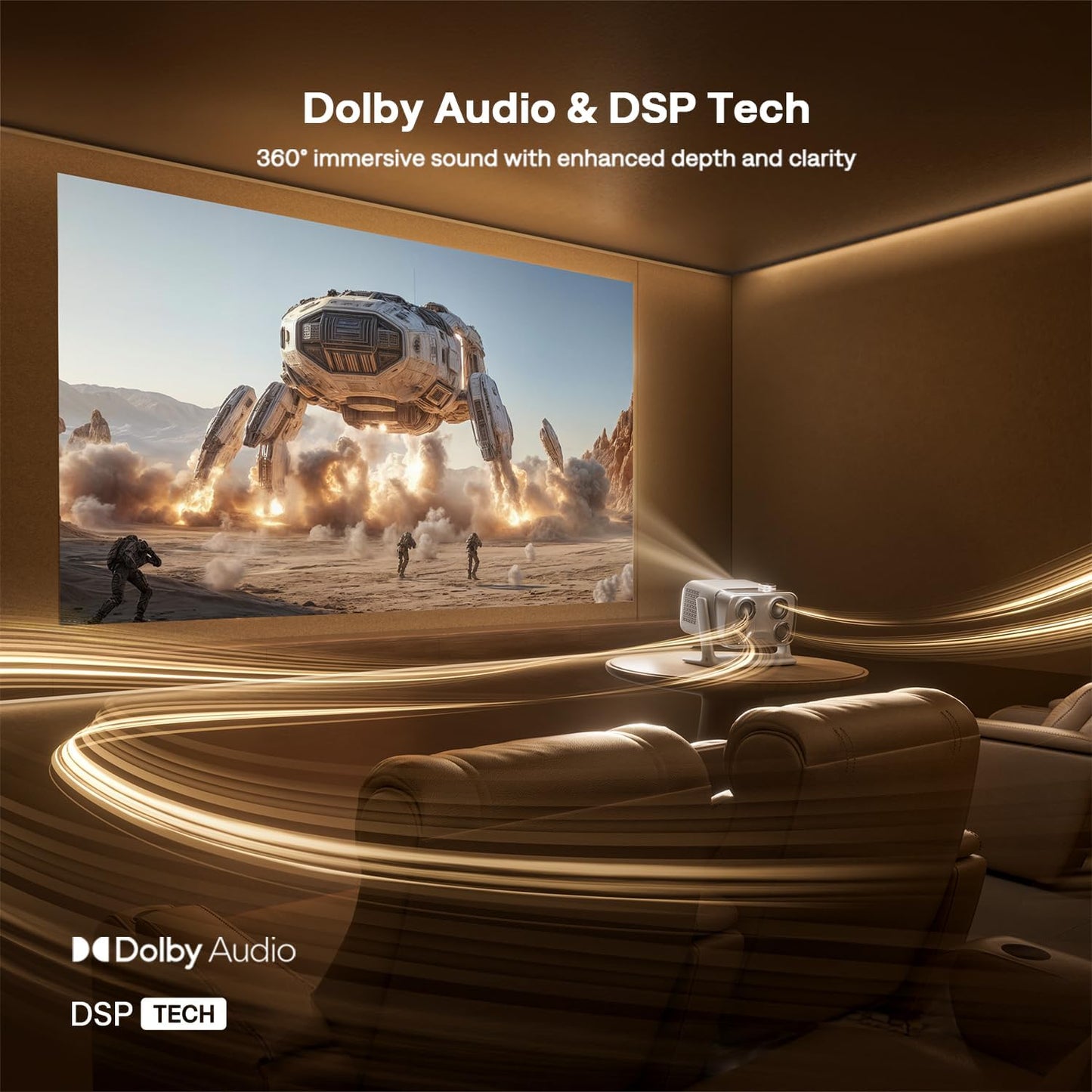 Aurzen BOOM mini Google TV 4K Supported Smart Projector with WiFi and Bluetooth, Outdoor & Home Movie Projector with 20W Speakers DoIby Audio, Real-Time Focus & Keystone, 500 ANSI Lumens, Grey