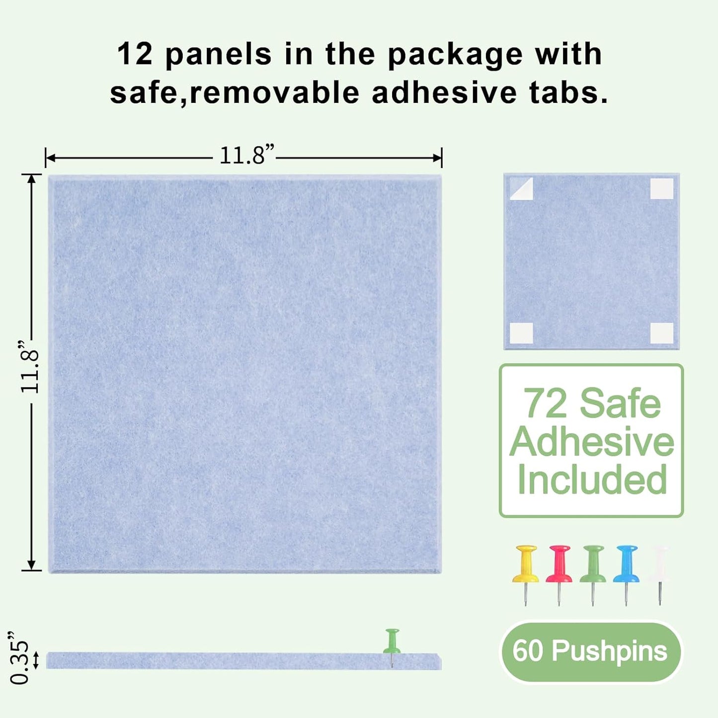 Large Cork Board for Wall 12 Pack, Bulletin Board 48" X 36", Felt Board Wall Tiles with 72 Damage-Free Removable Pads & Push Pins, Alternative Pin Board Cork Board for Office Home, Purple