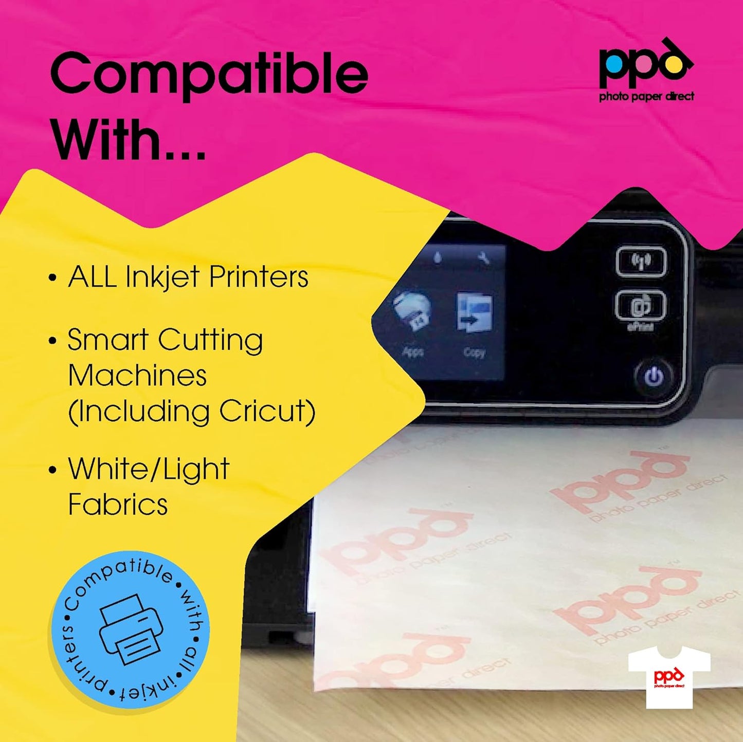 PPD 100 Sheets 8.5x11” - Inkjet Iron-on Heat Transfer Paper for White & Light Fabric and T-Shirts - Premium - PPD-1-100