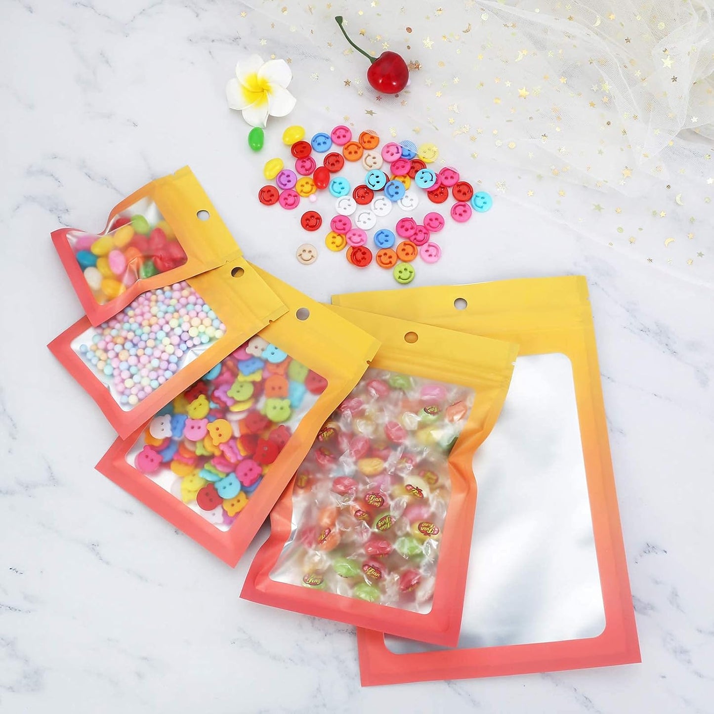 100 Pcs Resealable Mylar Bags, Gradient Color Food Storage Bags, Zip Bag Foil Bags Packaging Pouch for Food Storage, Sample, Small Business (Yellow Orange, 5.9 X 8.6 Inch)