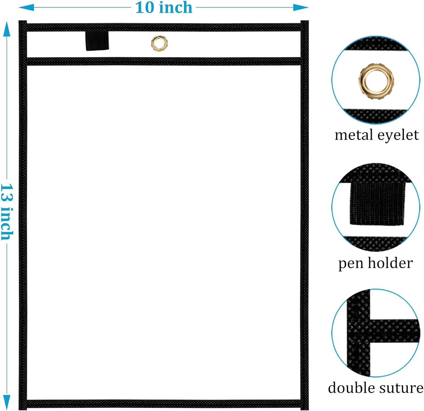 Ndsox 15 Packs Oversized Dry Erase Pockets Reusable Plastic Sleeves Clear Job Ticket Holders Heavy Duty Transparent Hanging Sheet Protectors for Teacher Classroom School Office Work Warehouse, Black