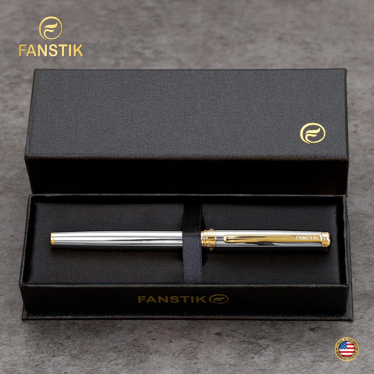 Customized Silver & Gold Luxury Rollerball pen (Made In USA) fancy gift set for women, Real 24K Gold Plating, Professional executive pen gift set for men (Lux Custom-Rollerball Silver-Gld)