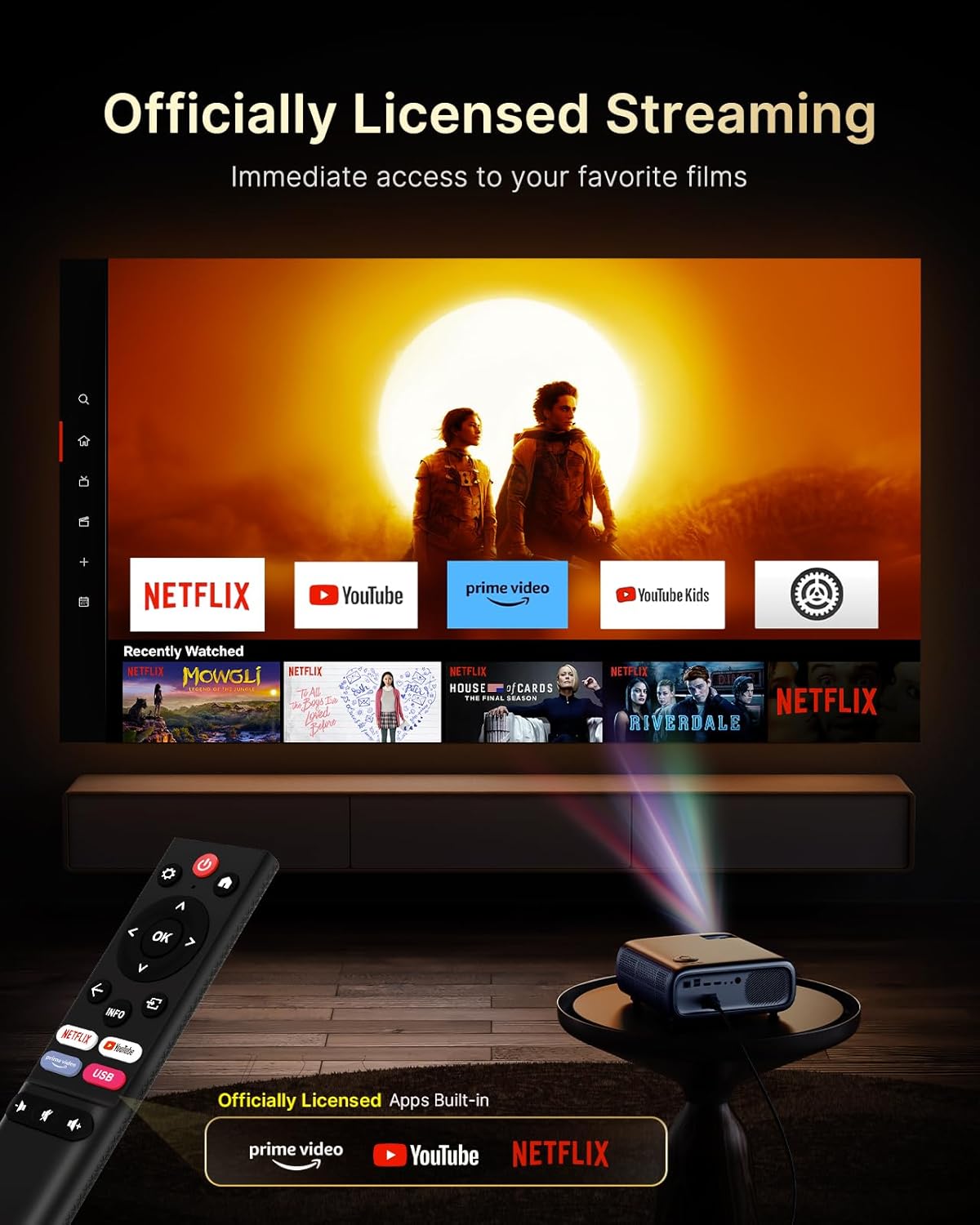 NexiGo PJ40 Ultra Outdoor Netflix Projector, Officially Licensed Netflix/YouTube/Prime Video, 800 ANSI Lumen, AI Image Enhancement, Native 1080p, 20W Speaker, 4K Support Video Projector, Auto Keystone