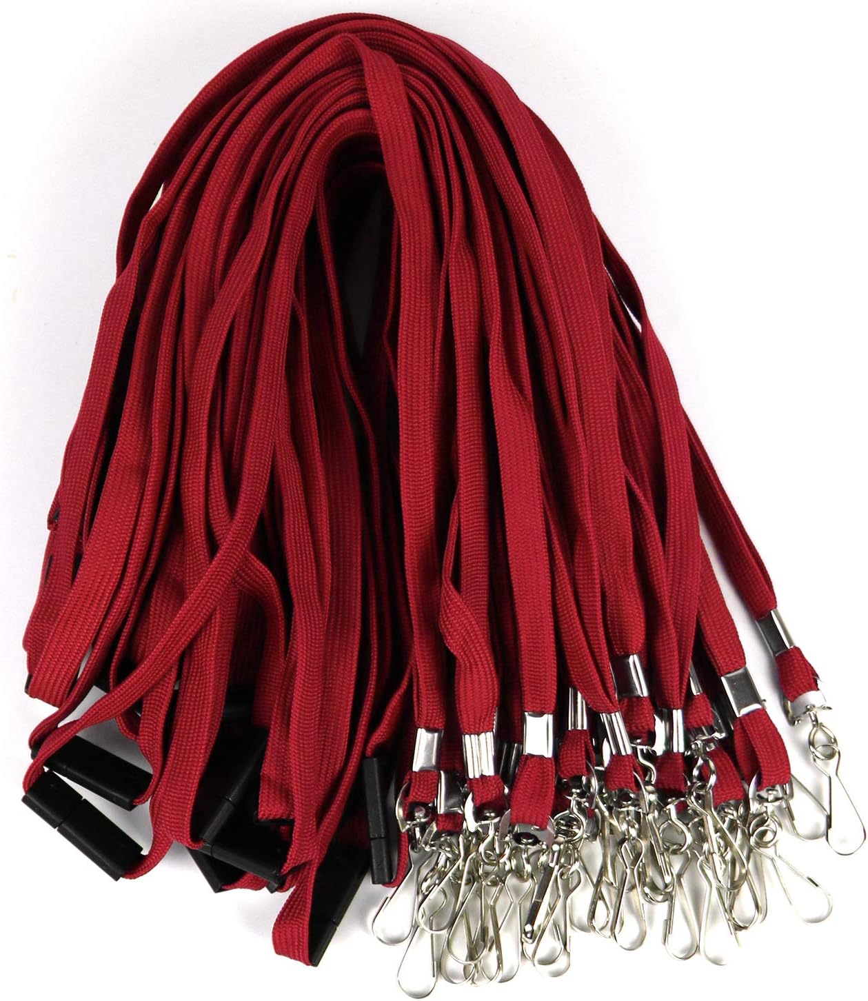 Premium Breakaway Lanyards with J-Hook - Flat Lanyards for ID Badges - Bulk Pack of 50 (Red)