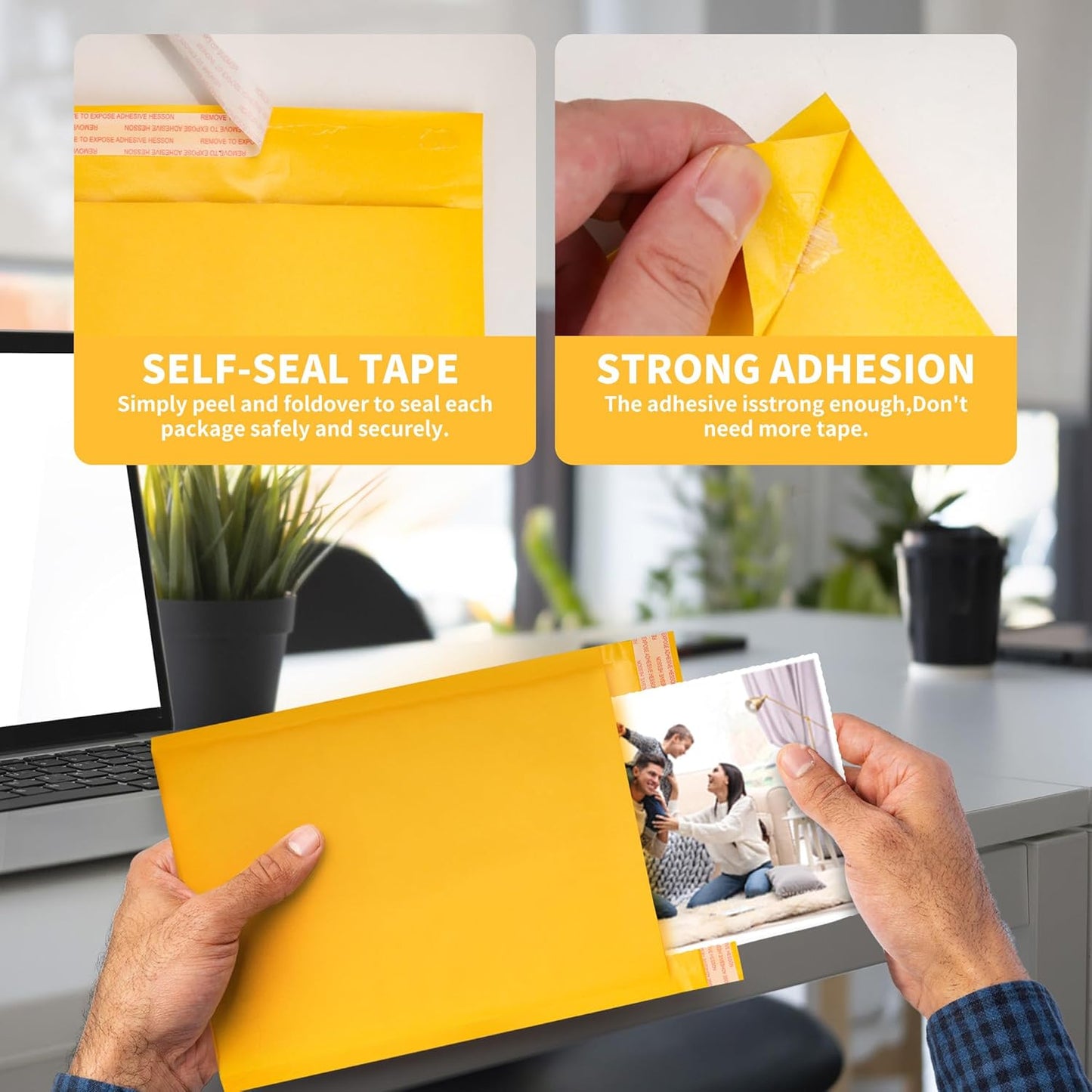 Kraft Bubble Mailers 100 Pack, 7"x10" External Dimension, Usable Size 6x9" Thick Bubble Envelopes Waterproof Cushioned Padded Mailers Shipping Packaging for Small Business Yellow #000