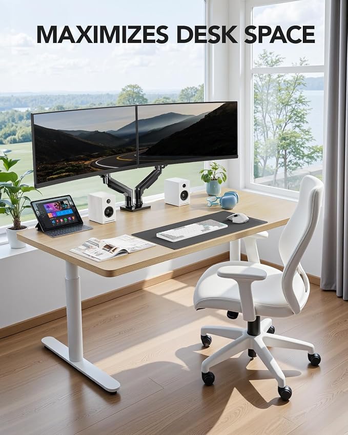 HUANUO FlowLift™ Dual Monitor Stand, Fully Adjustable Gaming Monitor Desk Mount - Image 6