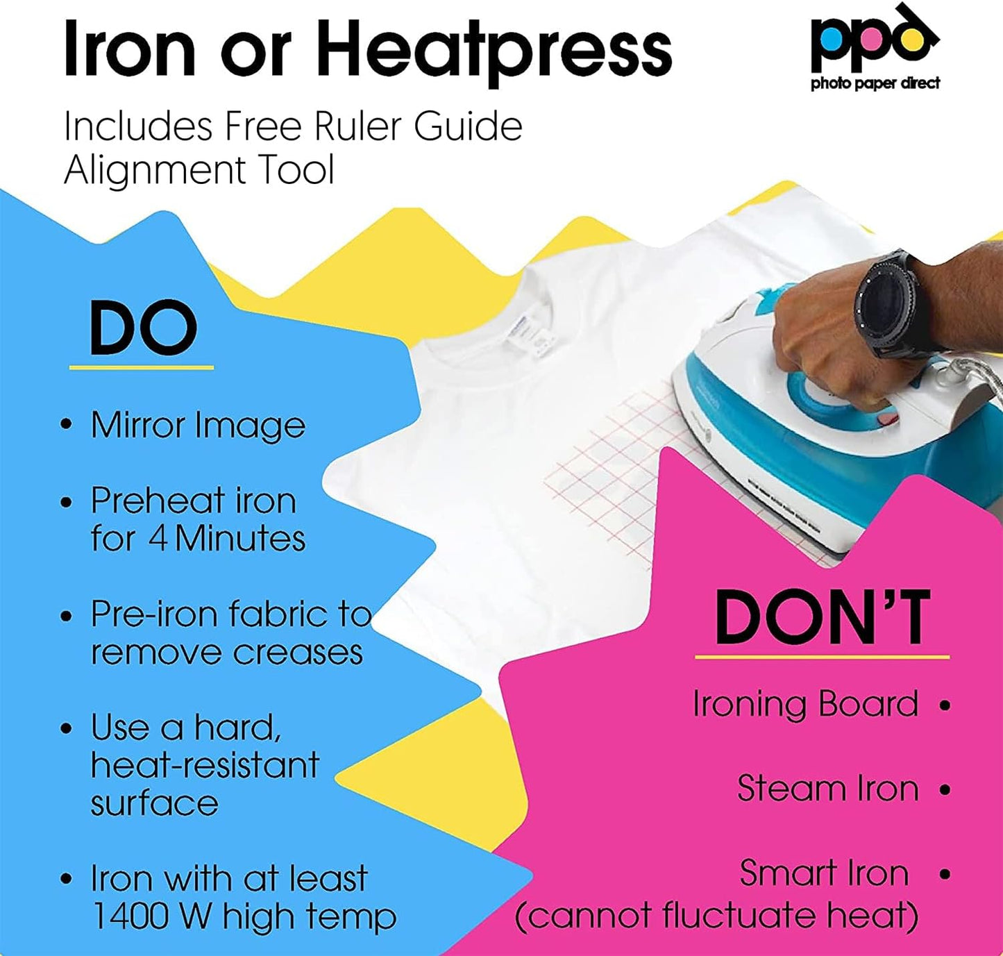PPD 50 Sheets 8.5x11” - Inkjet Iron-on Heat Transfer Paper for White & Light Fabric and T-Shirts - Premium - PPD-1-50