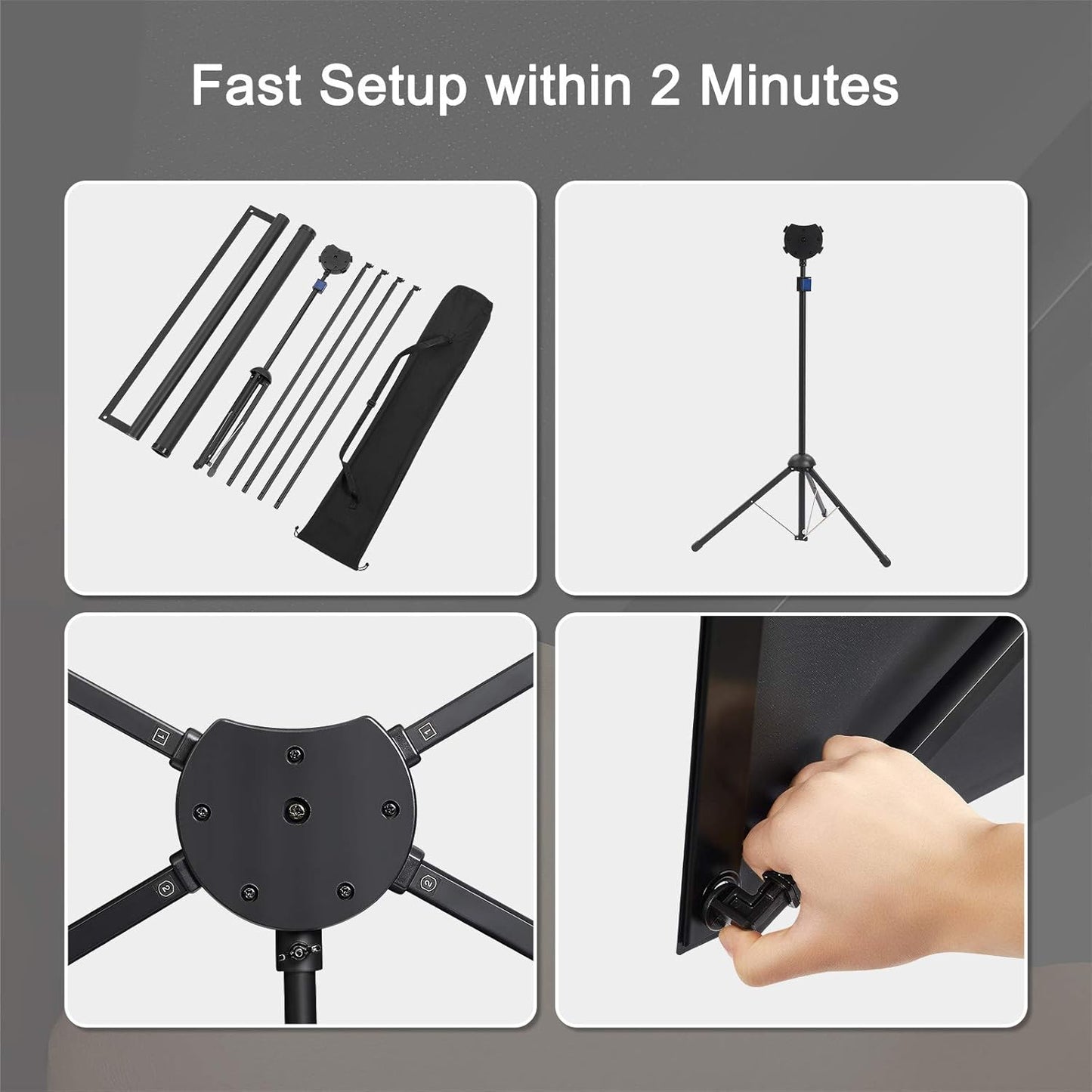 Projector Screen with Stand, 100 Inch Outdoor Projection Screen 16:9 and Tripod Stand, Portable Projector Screen, 1.2 Gain, Lightweight and Compact, Easy Setup, Idea for Home Cinema, Backyard Party.