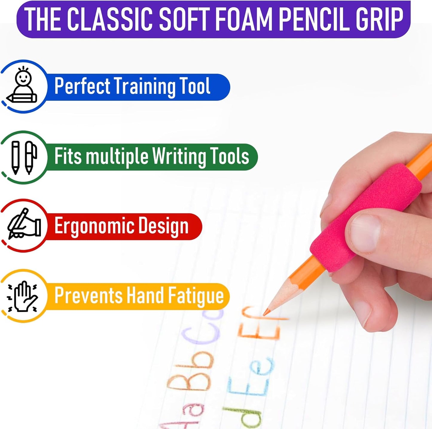 The Pencil Grip The Classics Soft Foam Pencil Grips, Ergonomic Writing Aid for Lefties and Righties, 1.5 Inch Long, Assorted Colors, 100 Pack - TPG-164100